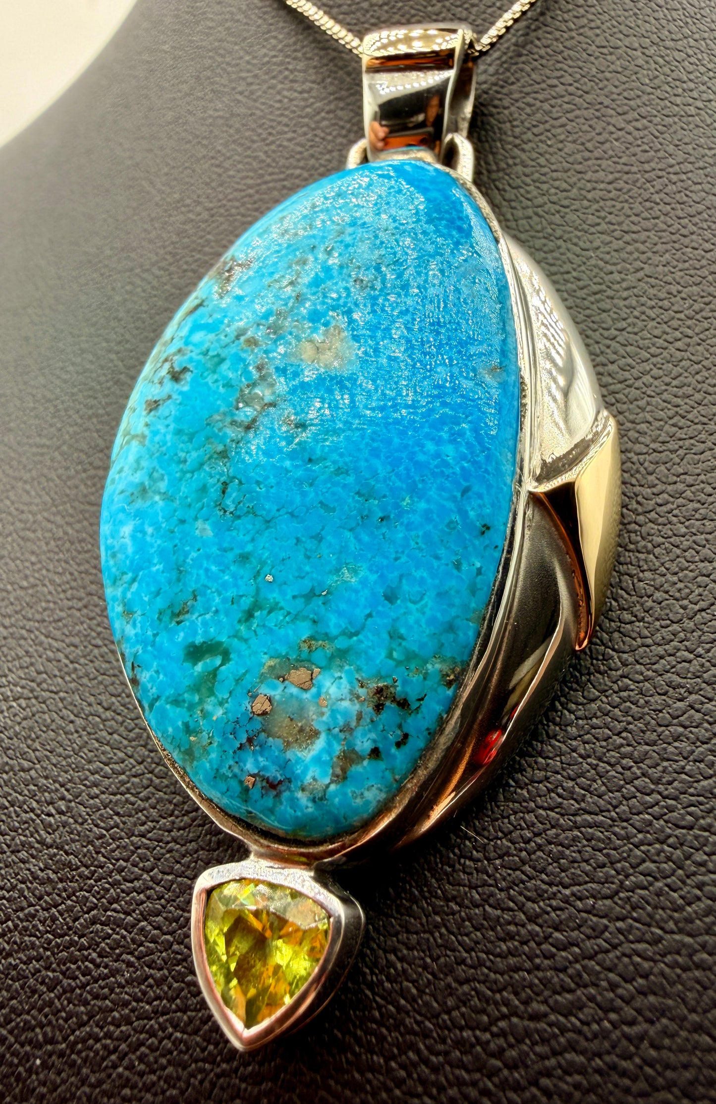 Turquoise, Peridot & 14K Gold Accent Sterling Silver Pendant