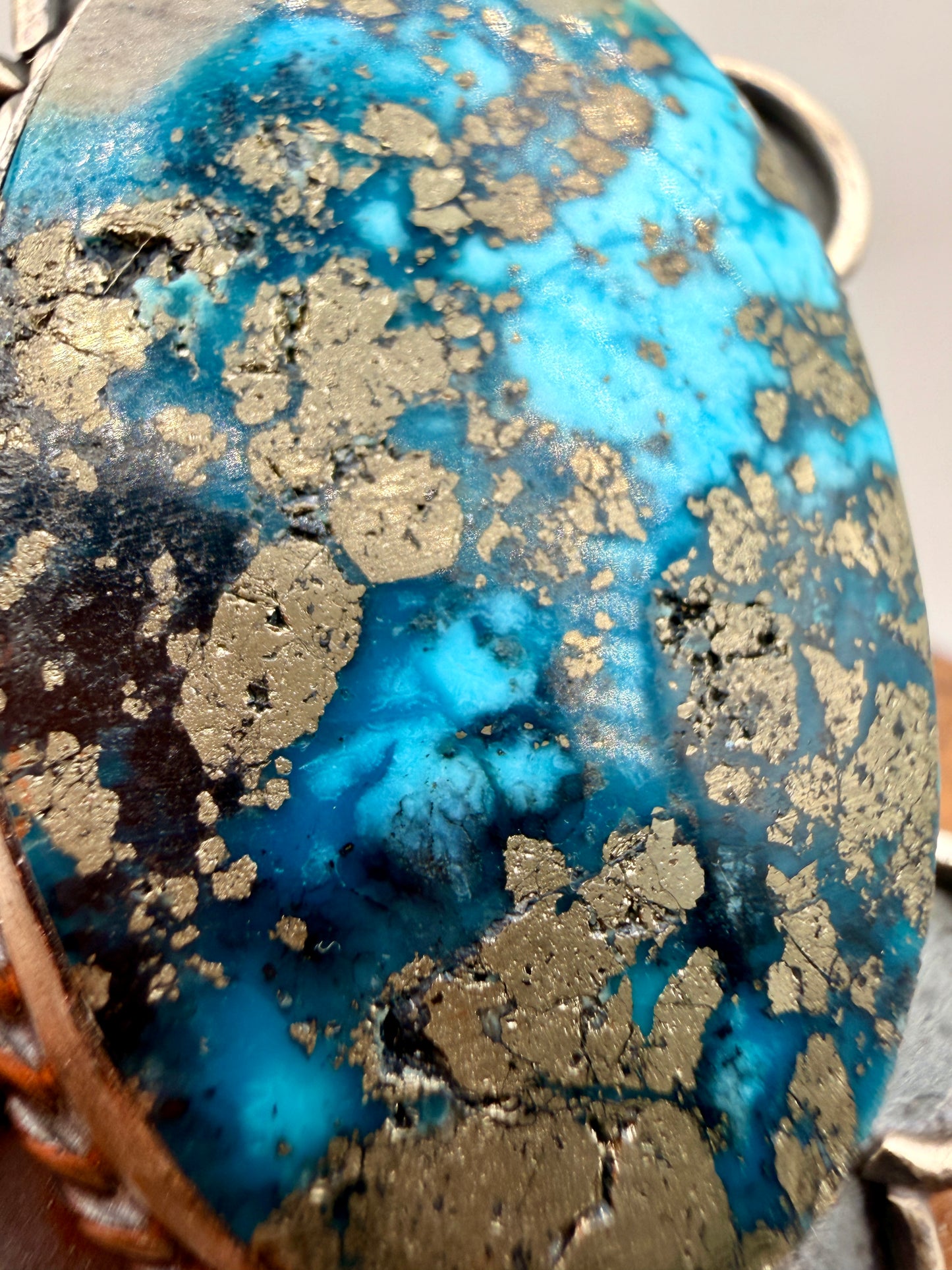 Gilbert Nez Sterling Silver Turquoise & Pyrite Statement Ring