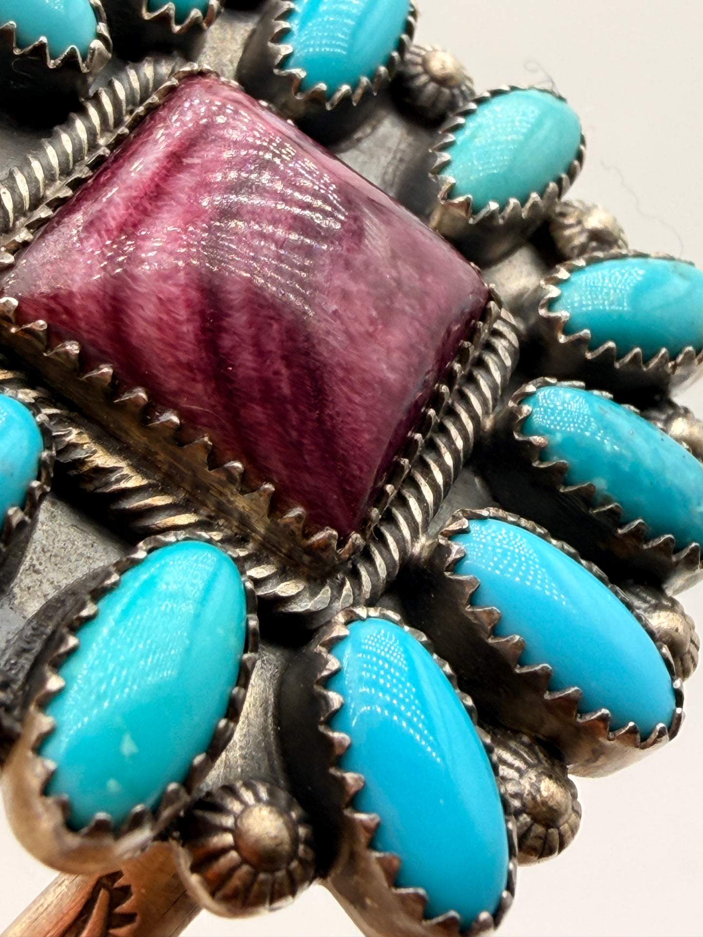 Turquoise & Spiny Oyster Sterling Silver Cluster Cuff Bracelet | 6.5"