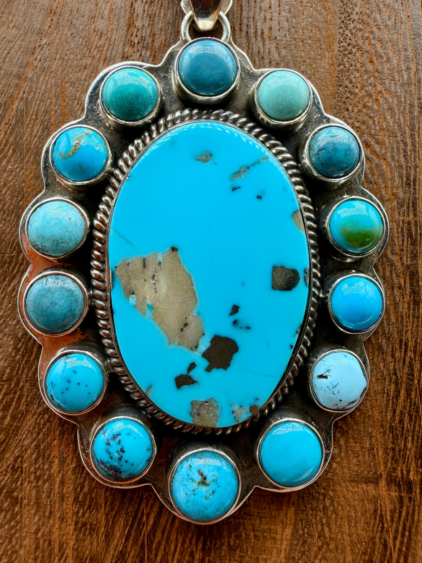 Turquoise Stainless Steel Statement Pendant | 3" Southwestern Pendant with Decorative Bail