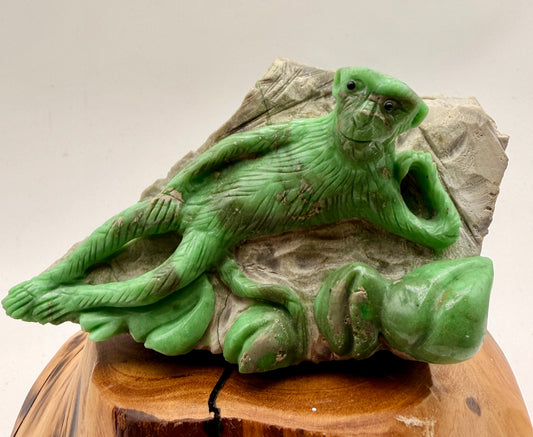 Hand-Carved Green Variscite Animal Sculpture | Natural Stone Artisan Carving