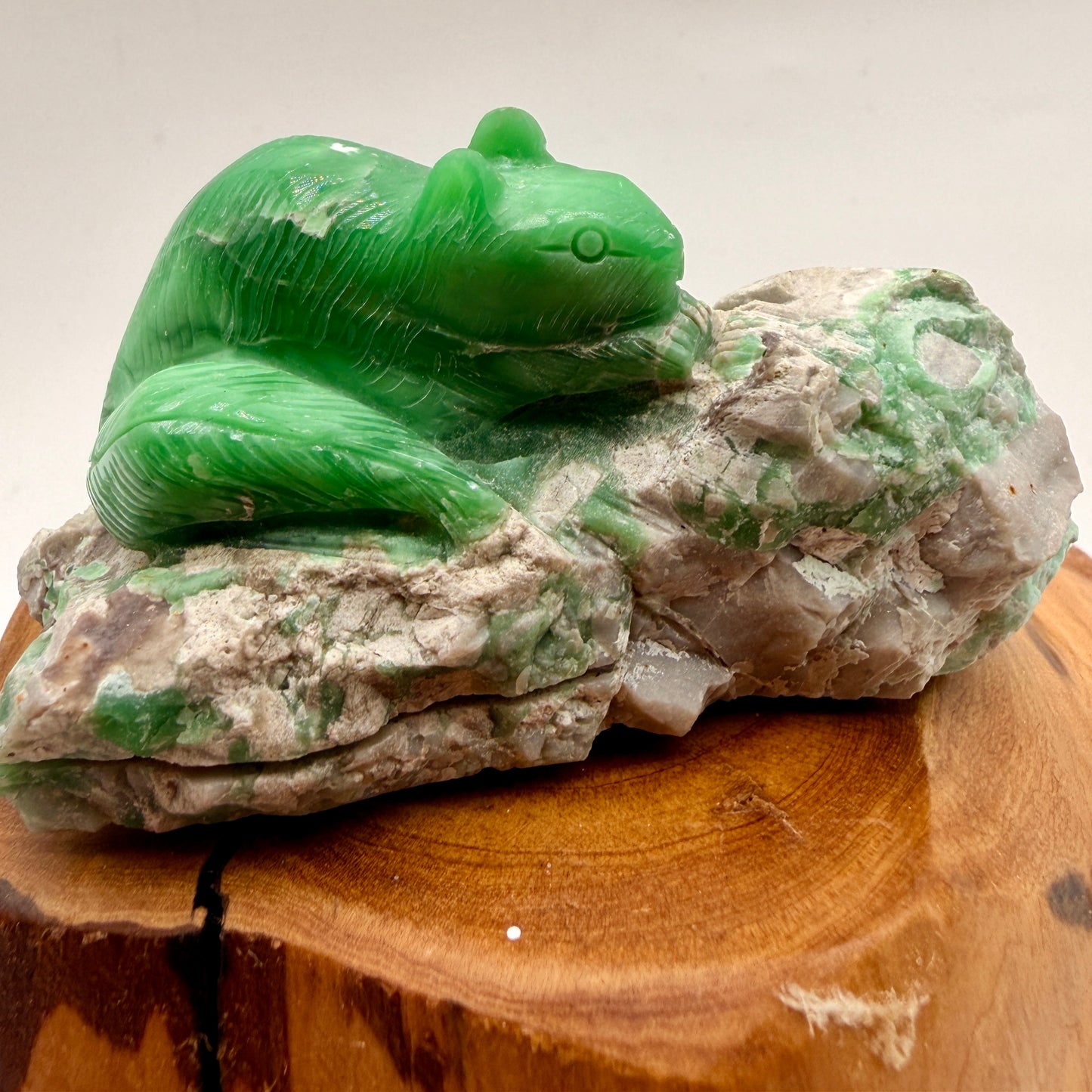 Hand-Carved Green Variscite Animal Sculpture | Natural Stone Artisan Carving