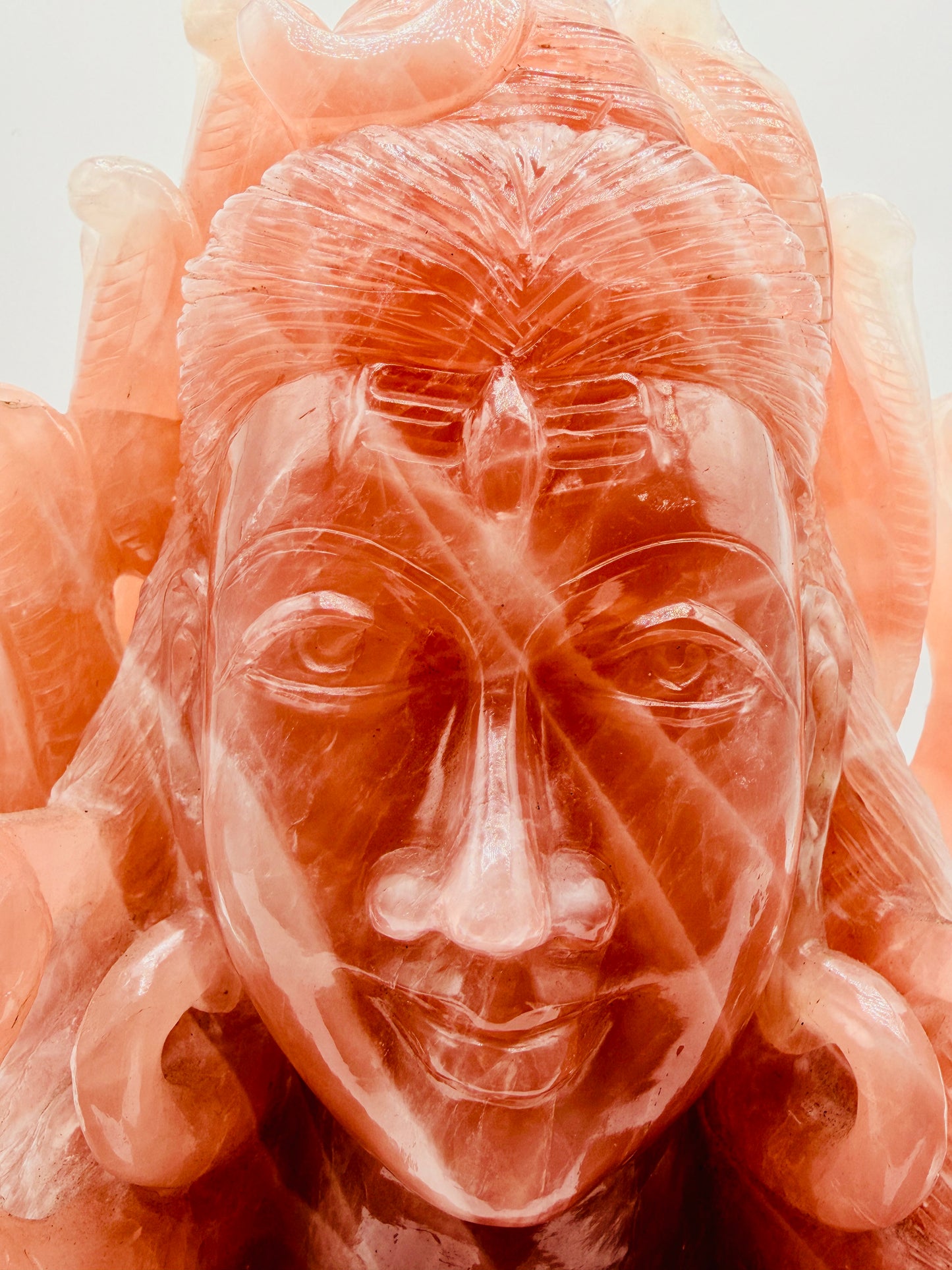 Giant Hand-Carved Rose Quartz Shiva Altar with Cobras | 26 lbs | 19" Masterpiece