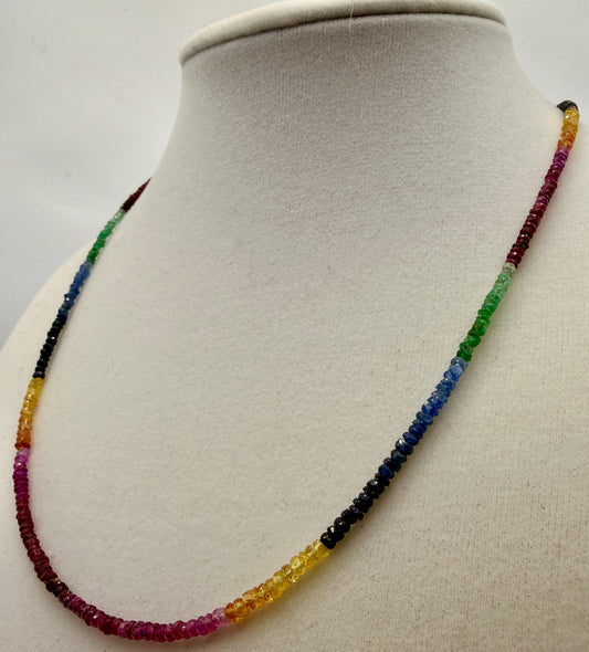 Natural Multicolor Sapphire & Emerald Gemstone Necklace – 29ct Adjustable 16–20"