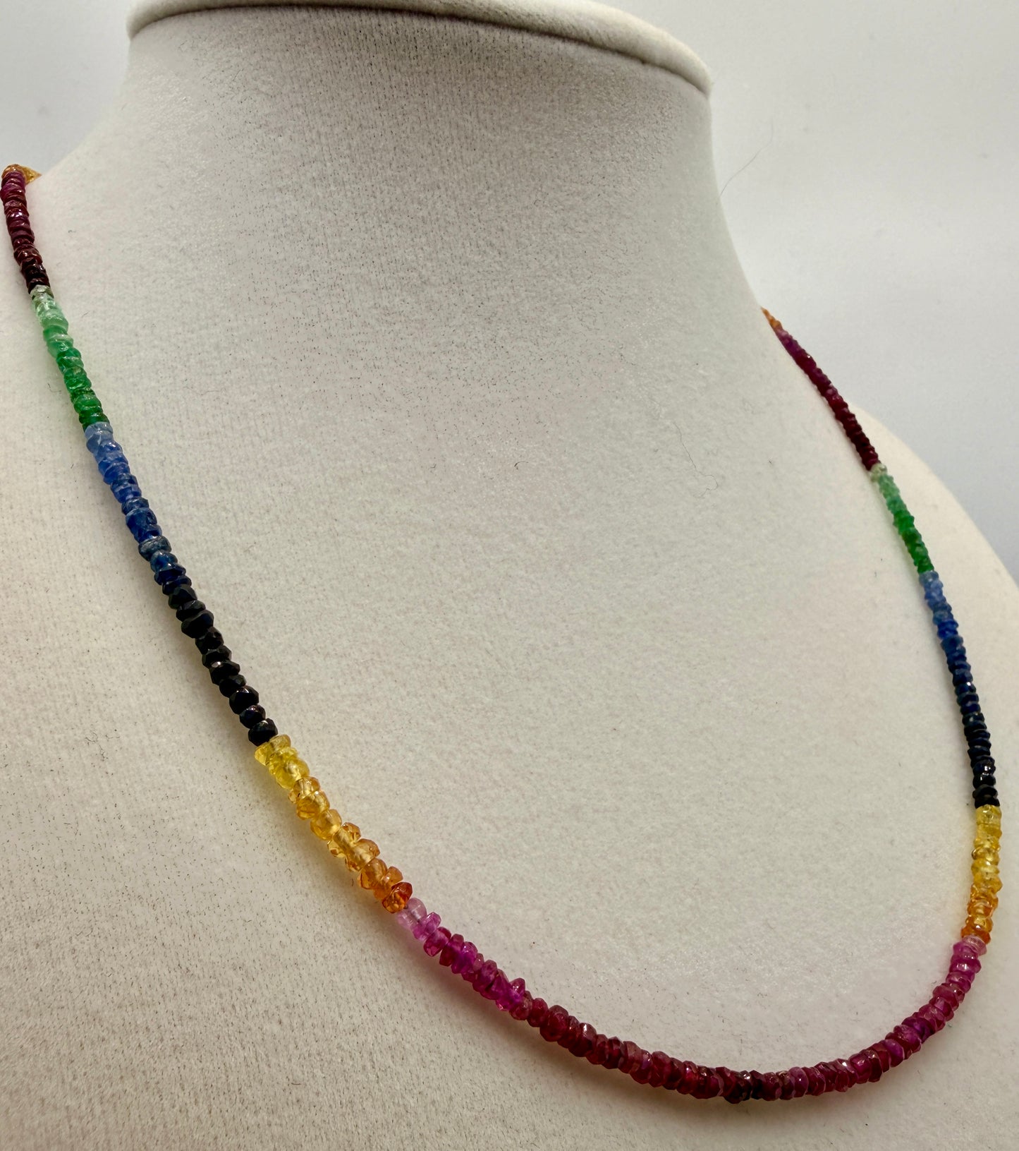 Natural Multicolor Sapphire & Emerald Gemstone Necklace – 29ct Adjustable 16–20"