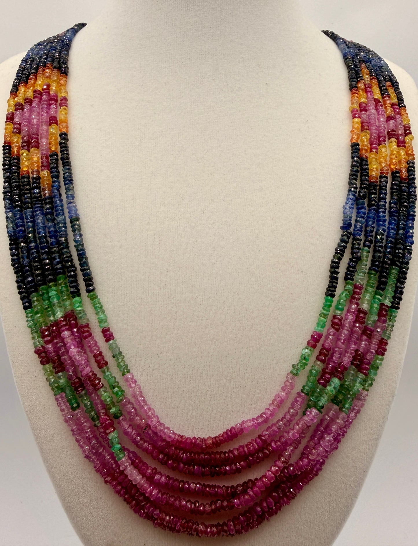 315 carat five strand natural sapphire and emerald multicolor gemstone statement necklace