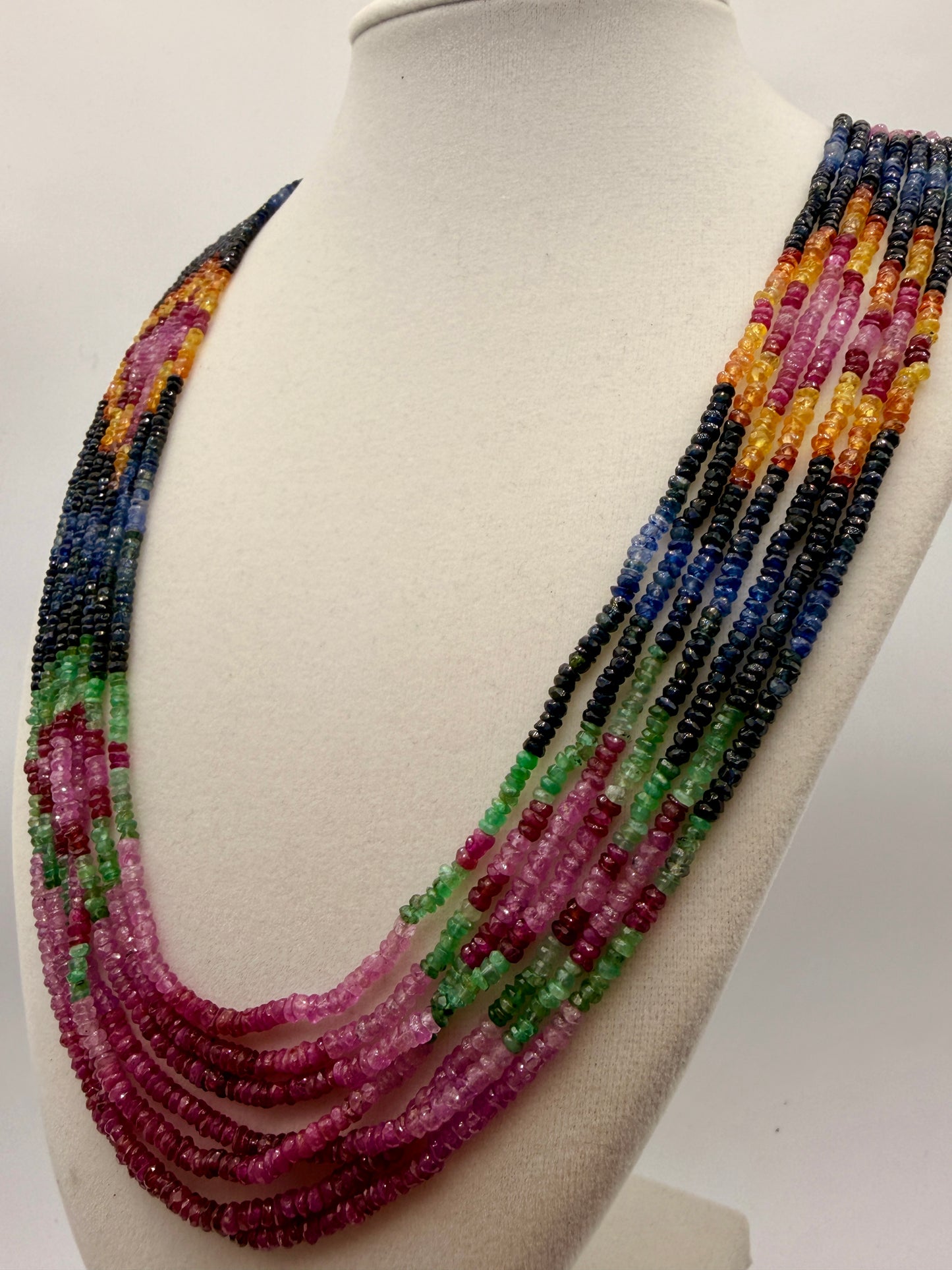 315ct Multi-Strand Sapphire & Emerald Statement Necklace – Adjustable 18–40"