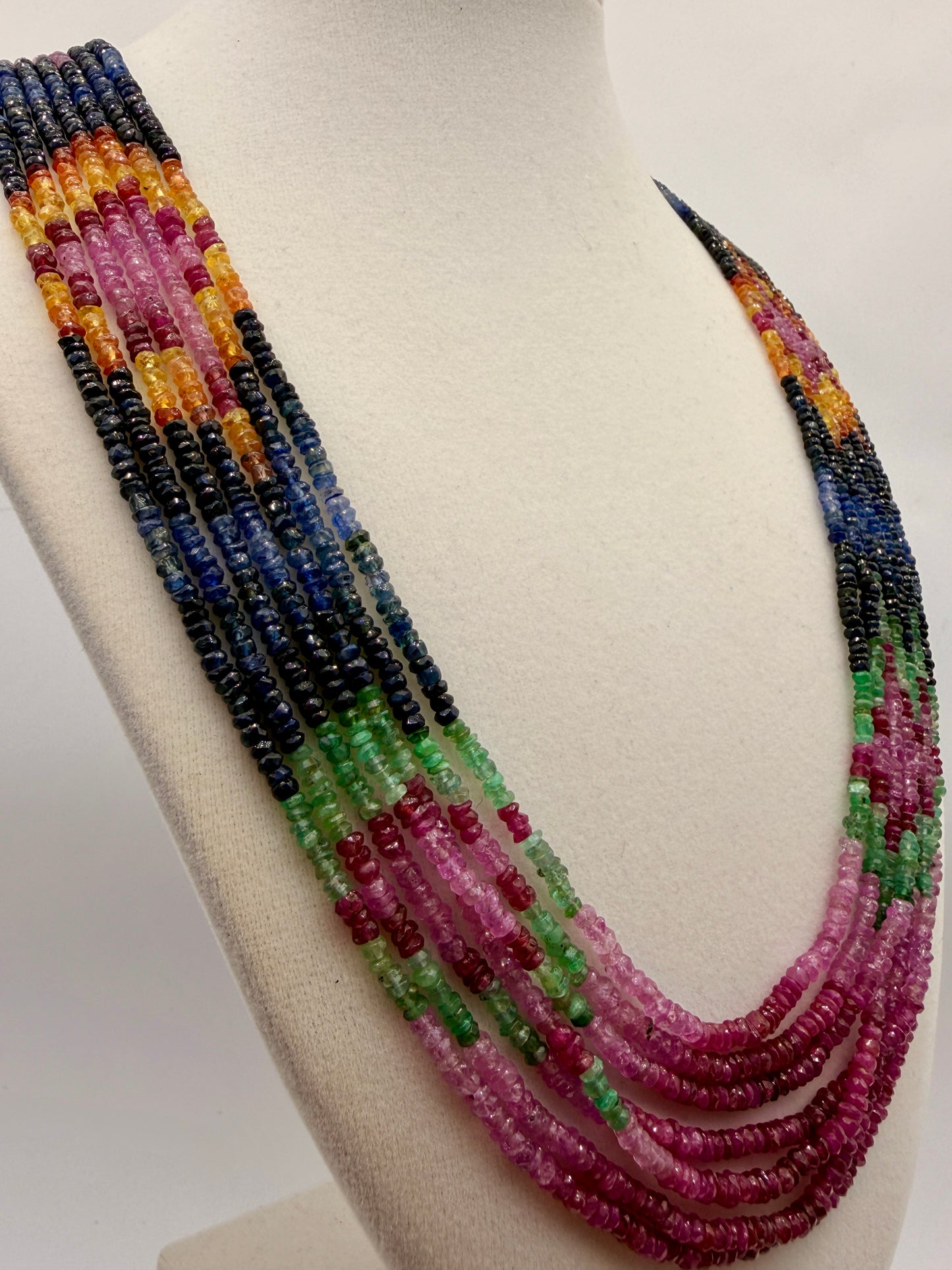 315ct Multi-Strand Sapphire & Emerald Statement Necklace – Adjustable 18–40"