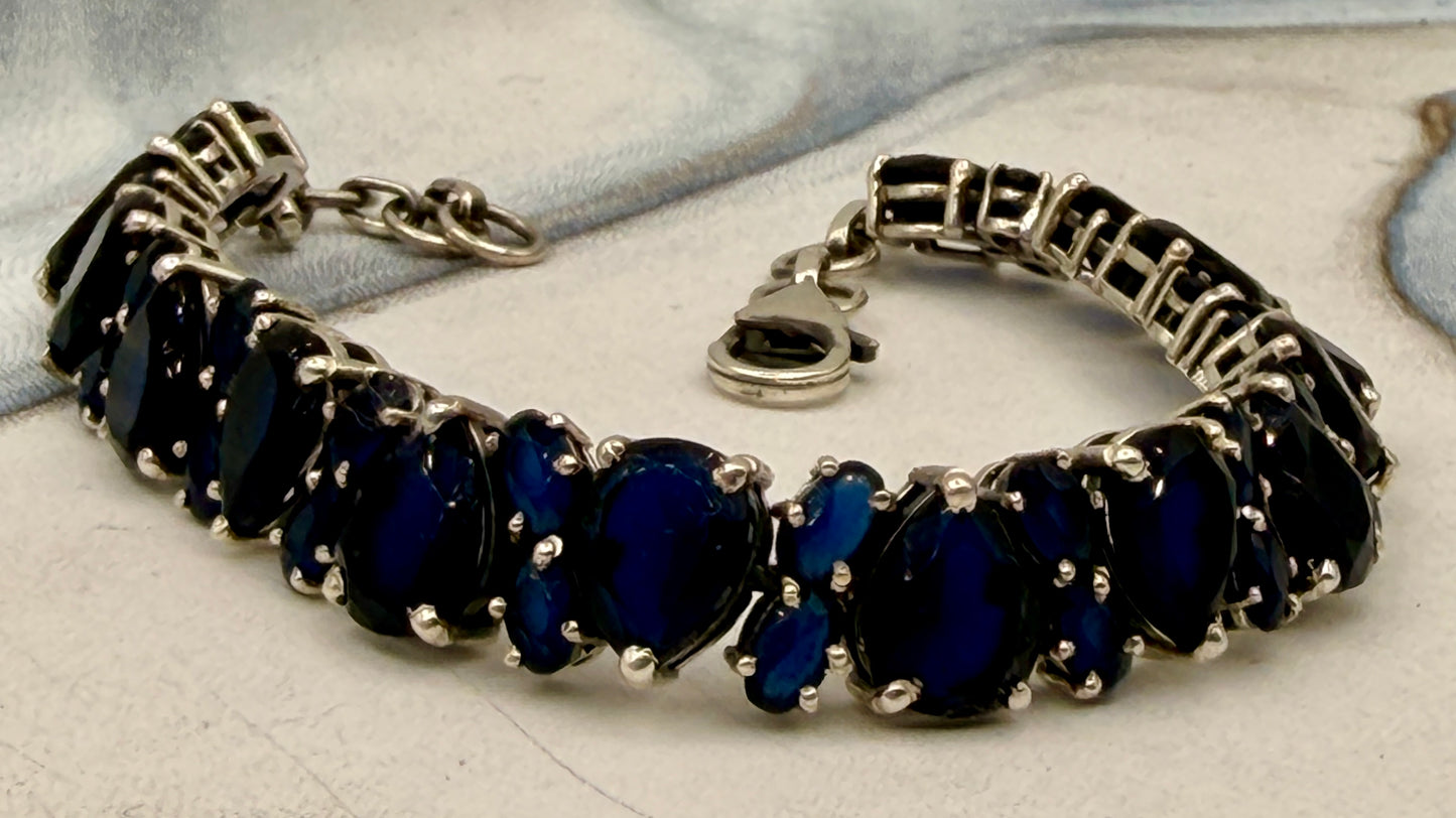 93.5ct Blue Sapphire & Sterling Silver Statement Bracelet – Adjustable 7–8"