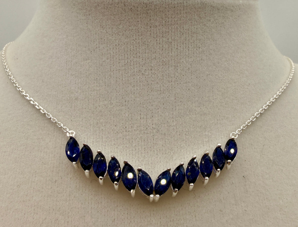 22 carat Ceylon sapphire and sterling silver 18 inch marquise gemstone necklace