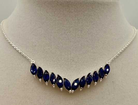 22 carat Ceylon sapphire and sterling silver 18 inch marquise gemstone necklace