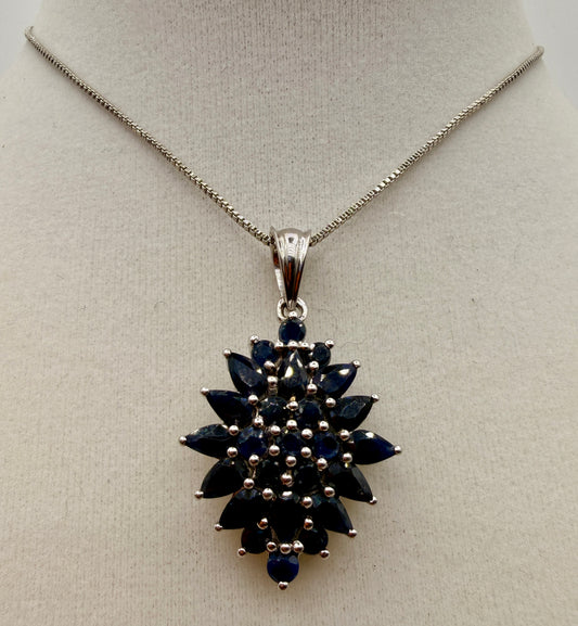 6.07 carat blue sapphire sterling silver floral gemstone pendant