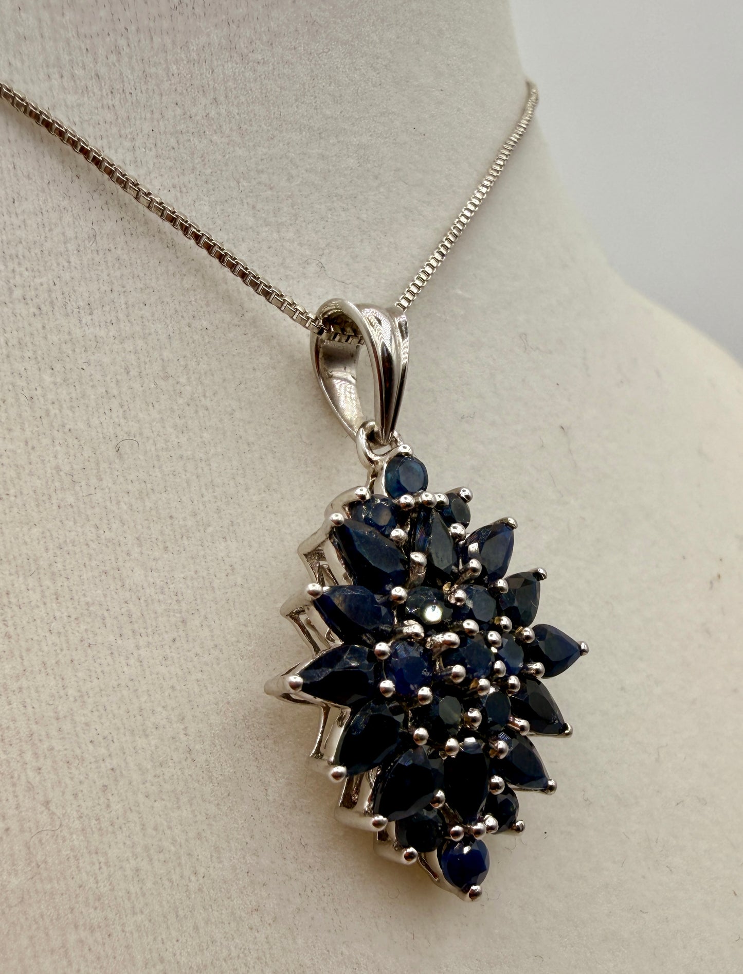 6.07ct Blue Sapphire Sterling Silver Floral Pendant