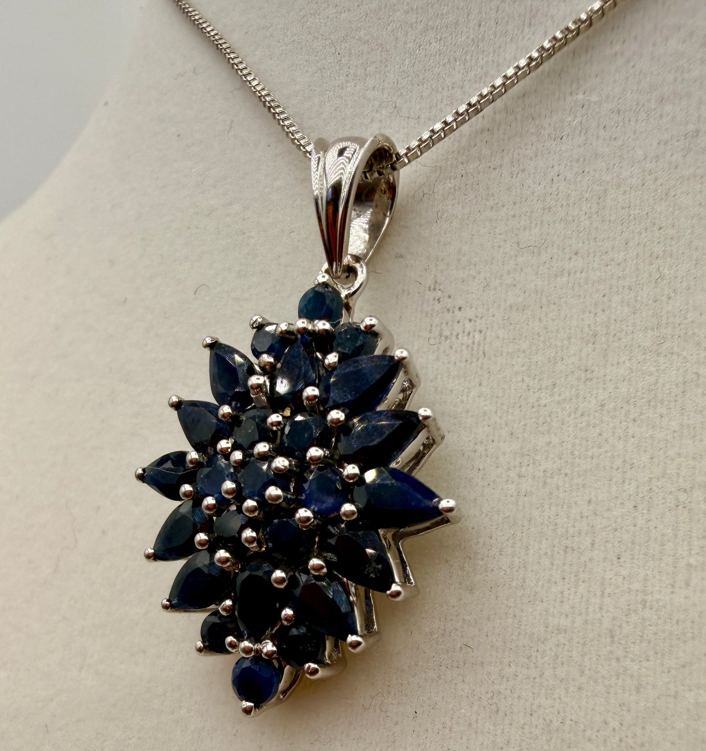 6.07ct Blue Sapphire Sterling Silver Floral Pendant