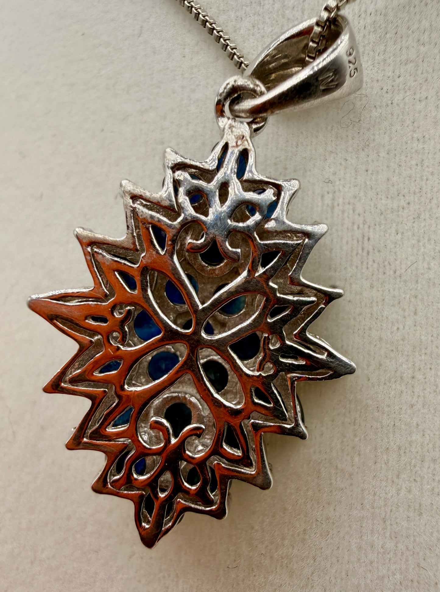 6.07ct Blue Sapphire Sterling Silver Floral Pendant