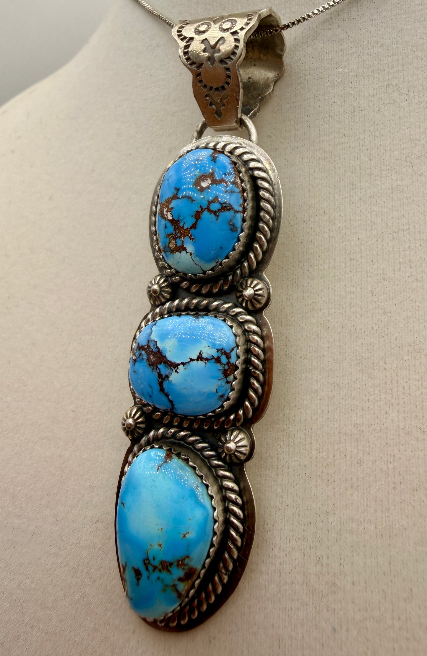 Three-Stone Golden Hills Turquoise Sterling Silver Pendant