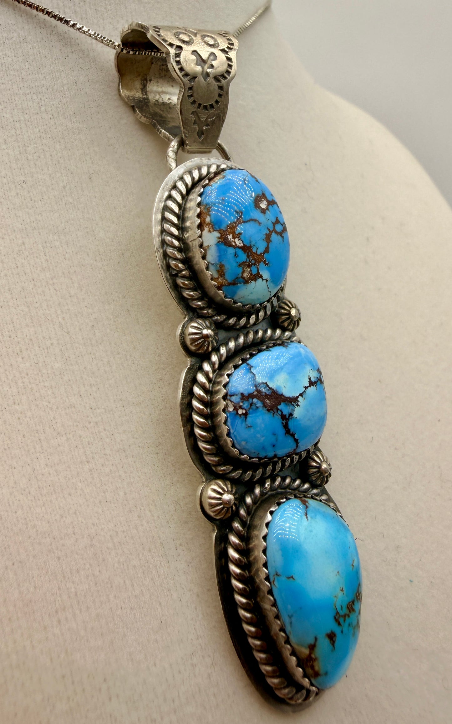 Three-Stone Golden Hills Turquoise Sterling Silver Pendant