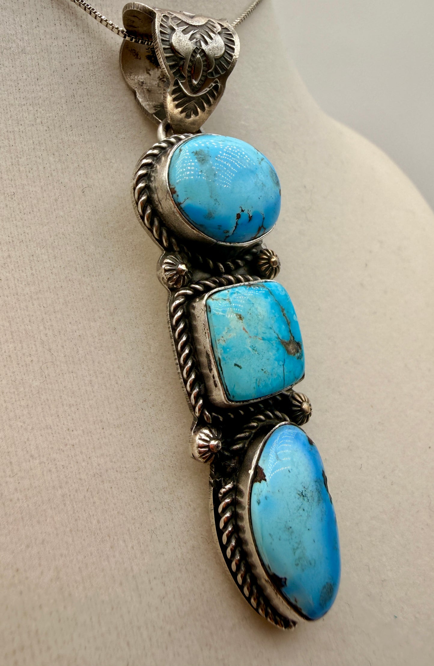 Golden Hills Turquoise Three-Stone Sterling Silver Drop Pendant