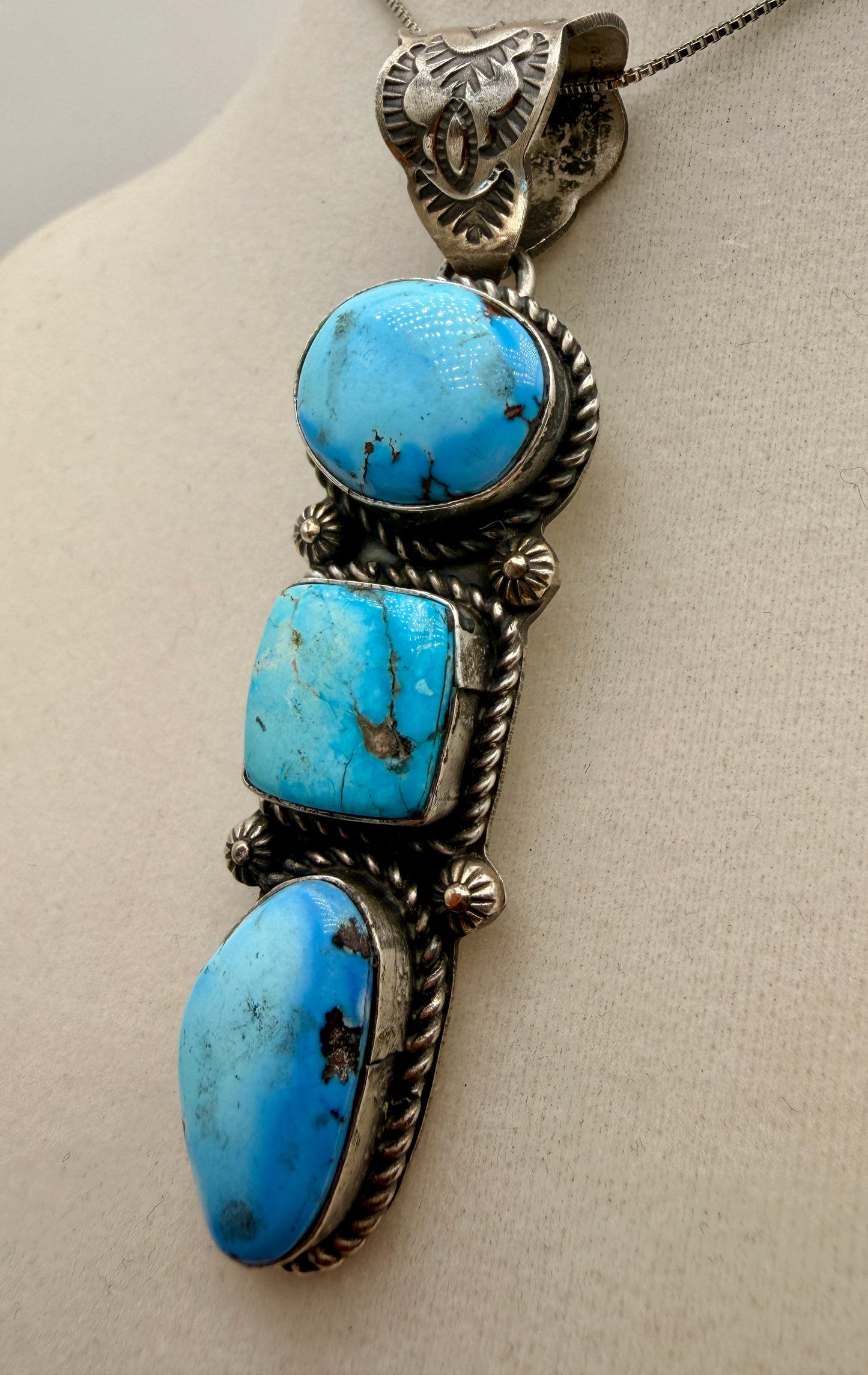 Golden Hills Turquoise Three-Stone Sterling Silver Drop Pendant