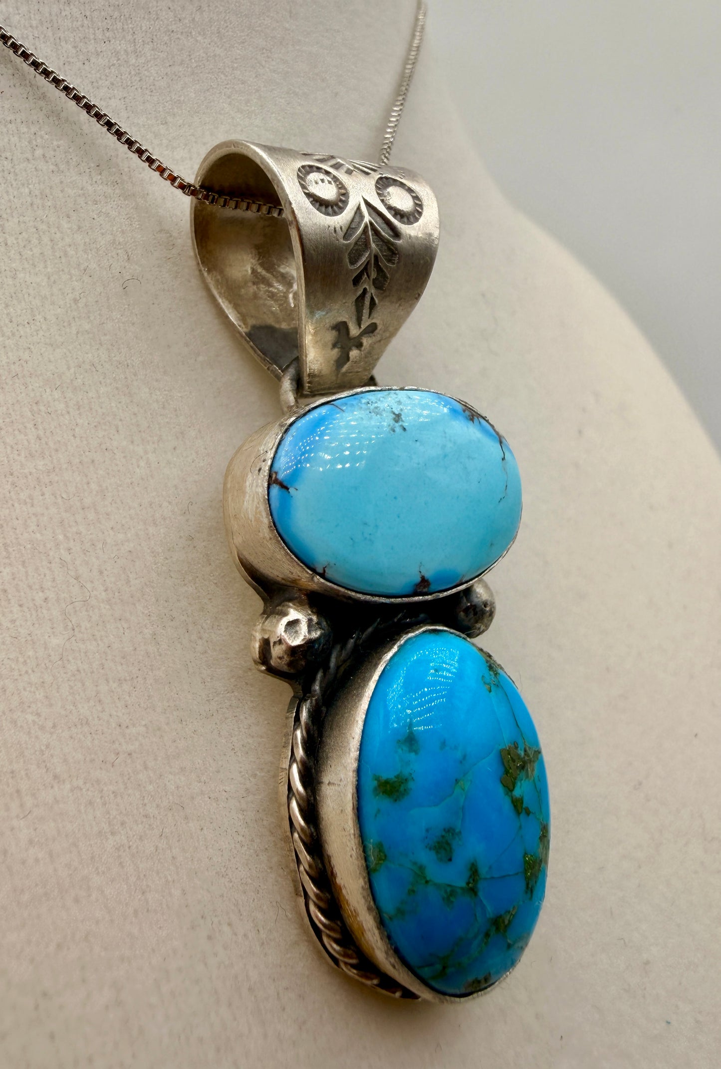 Philbert Nez Golden Hills Turquoise Two-Stone Sterling Silver Pendant