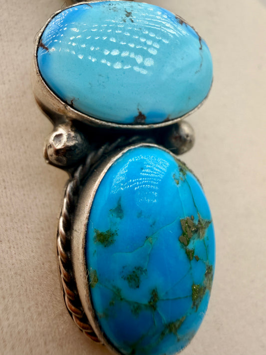 Philbert Nez Golden Hills Turquoise Two-Stone Sterling Silver Pendant