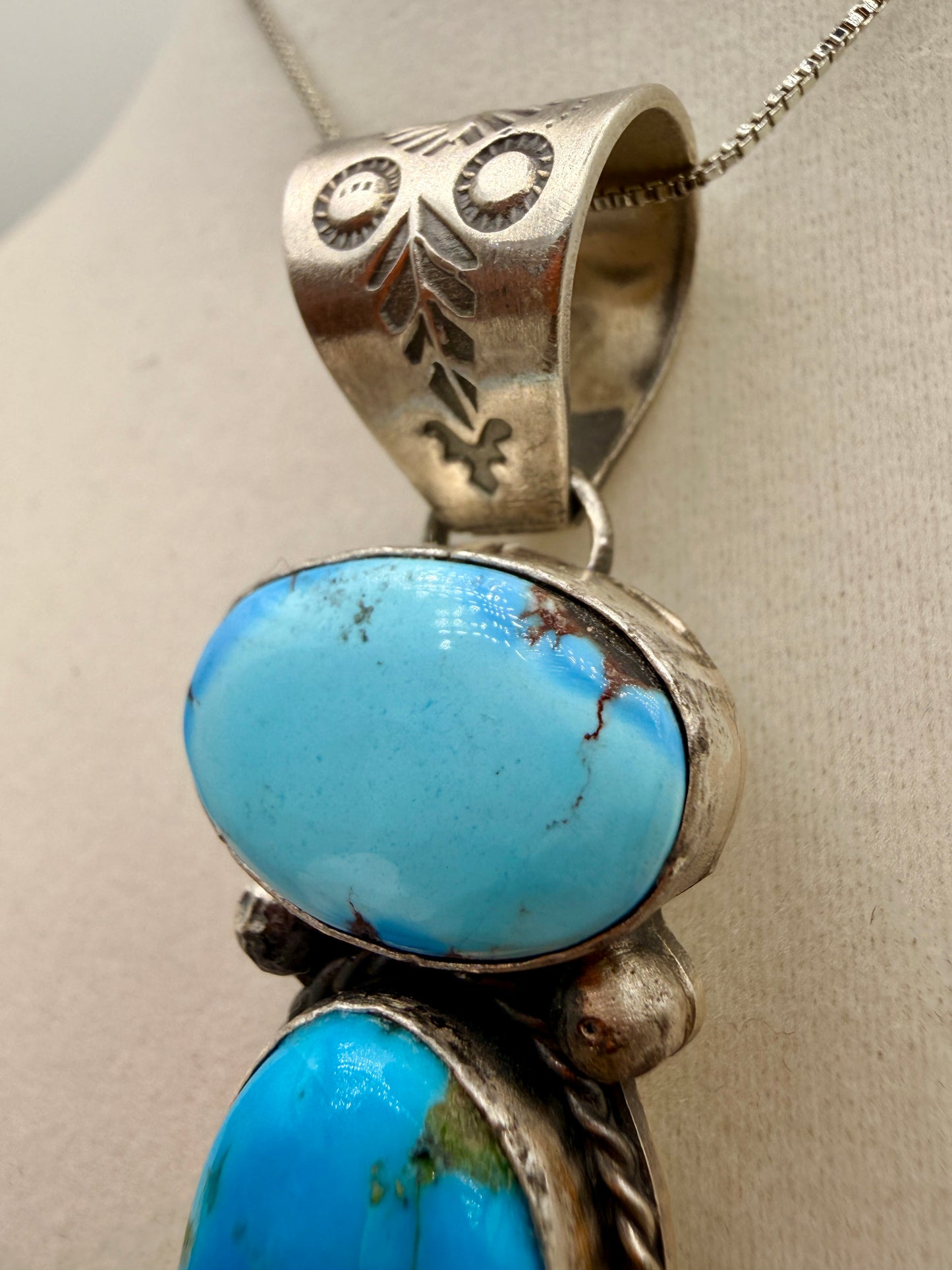 Philbert Nez Golden Hills Turquoise Two-Stone Sterling Silver Pendant
