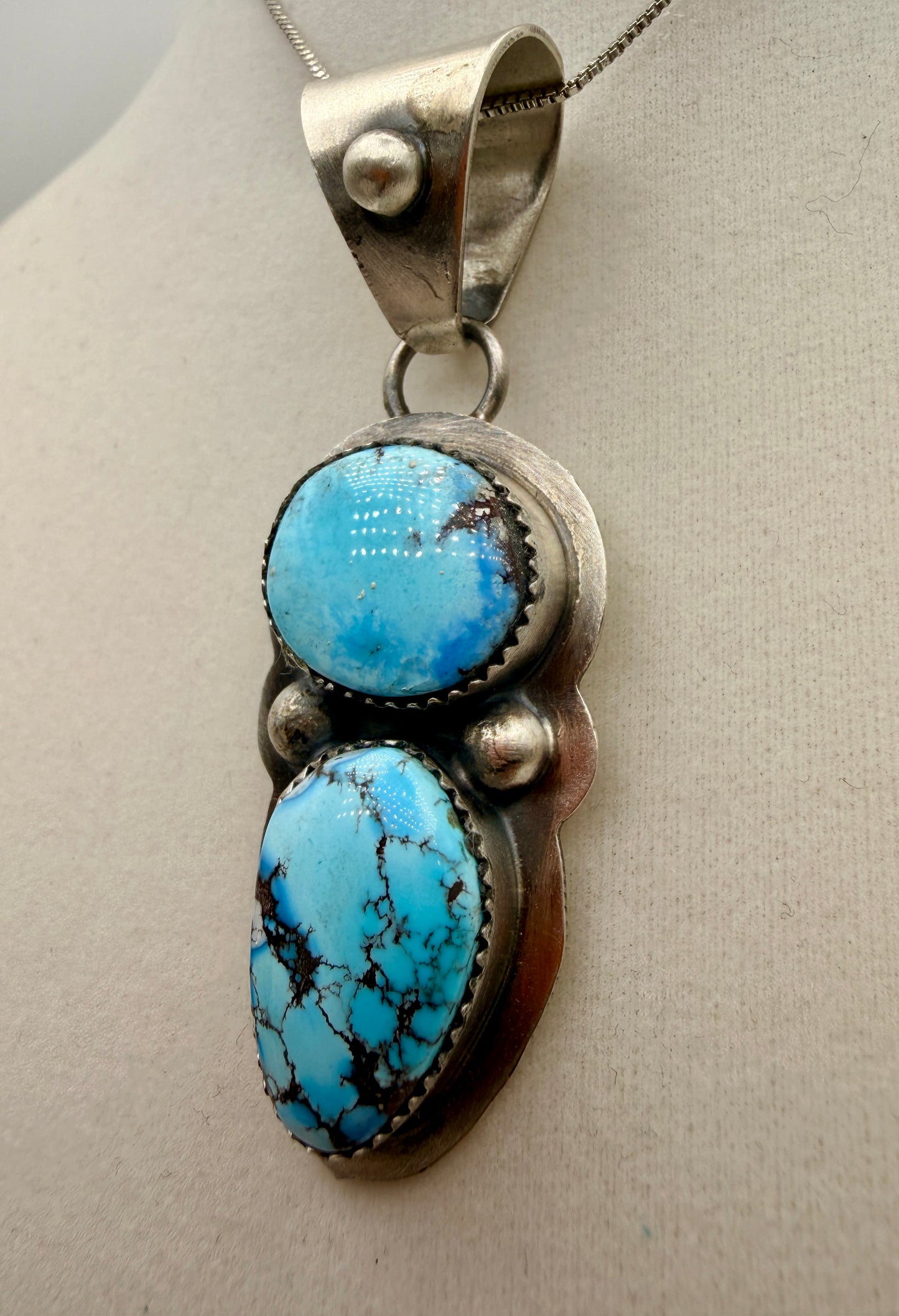 Dilbert Secatero Two-Stone Golden Hills Turquoise Sterling Silver Pendant