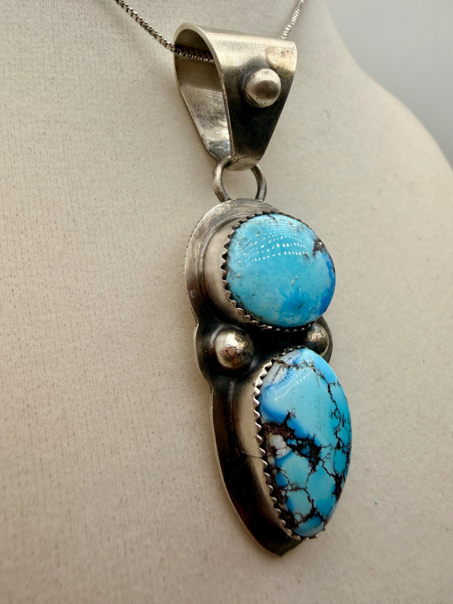 Dilbert Secatero Two-Stone Golden Hills Turquoise Sterling Silver Pendant