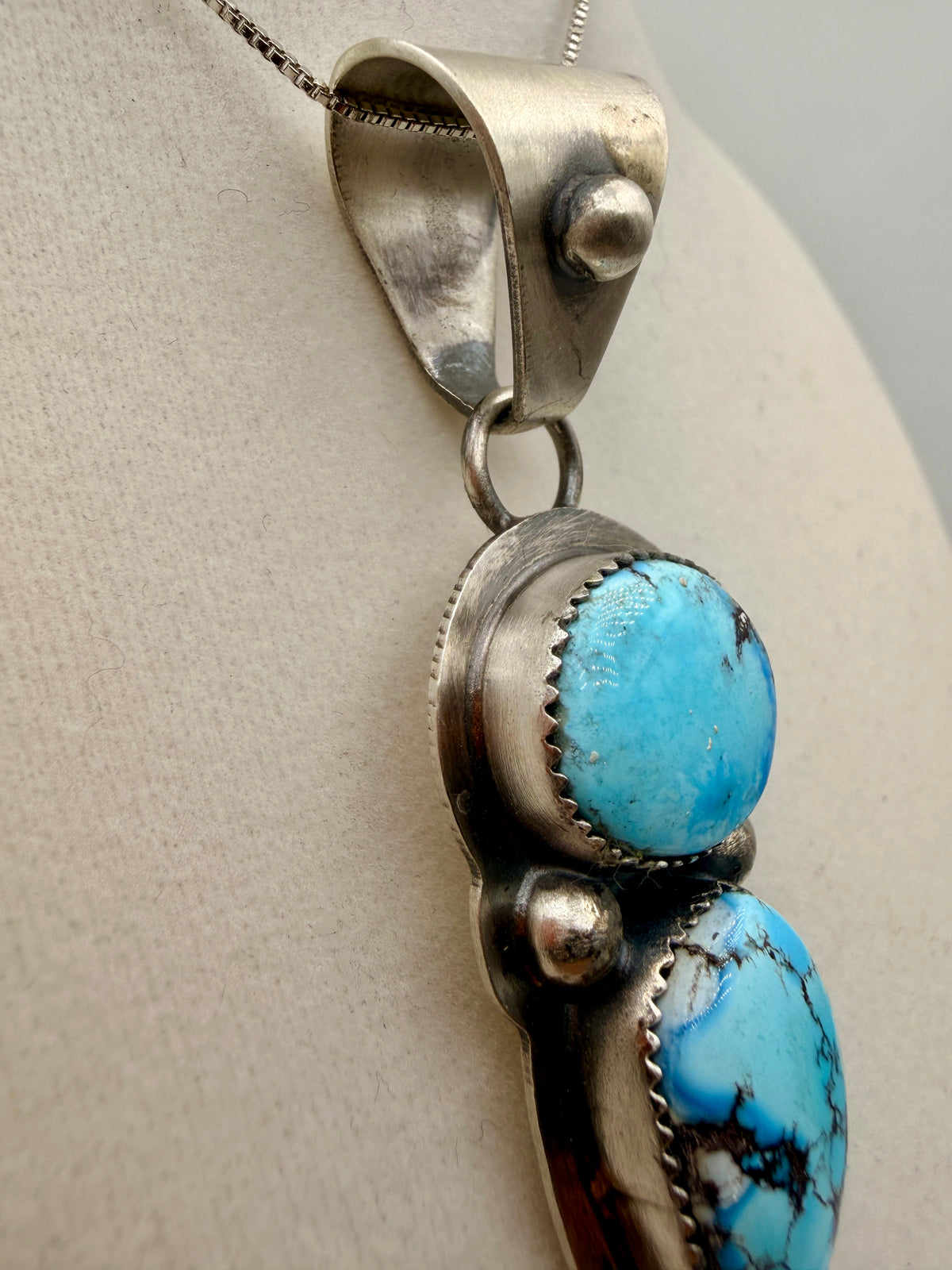 Dilbert Secatero Two-Stone Golden Hills Turquoise Sterling Silver Pendant