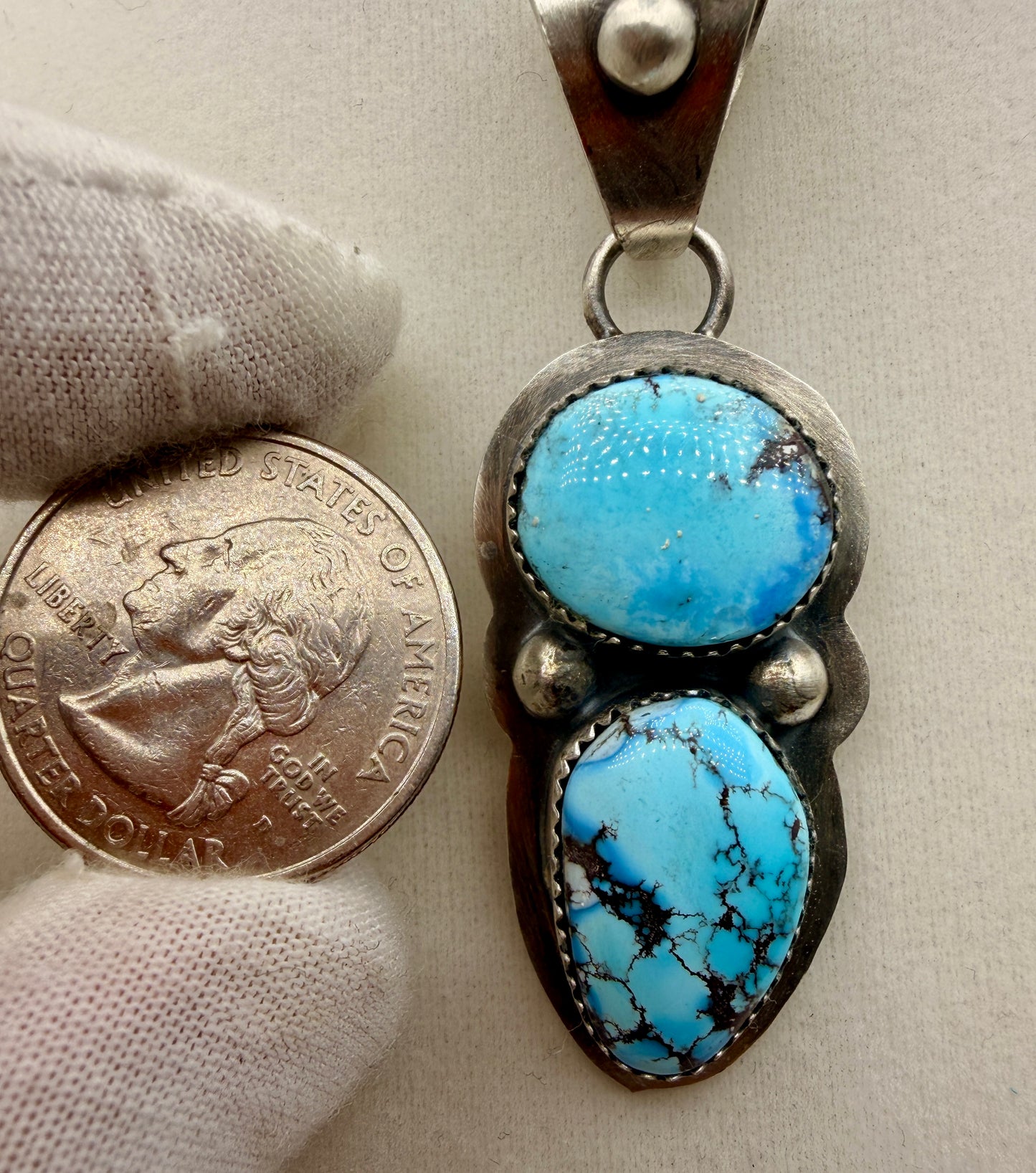 Dilbert Secatero Two-Stone Golden Hills Turquoise Sterling Silver Pendant