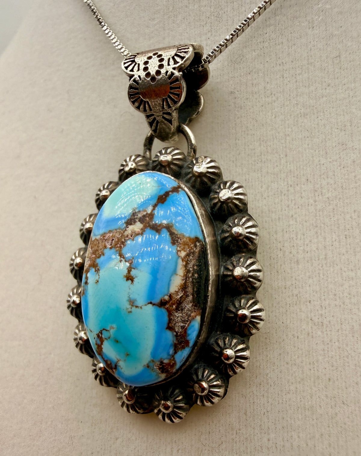Ned Nez Golden Hills Turquoise Sterling Silver Floral Pendant