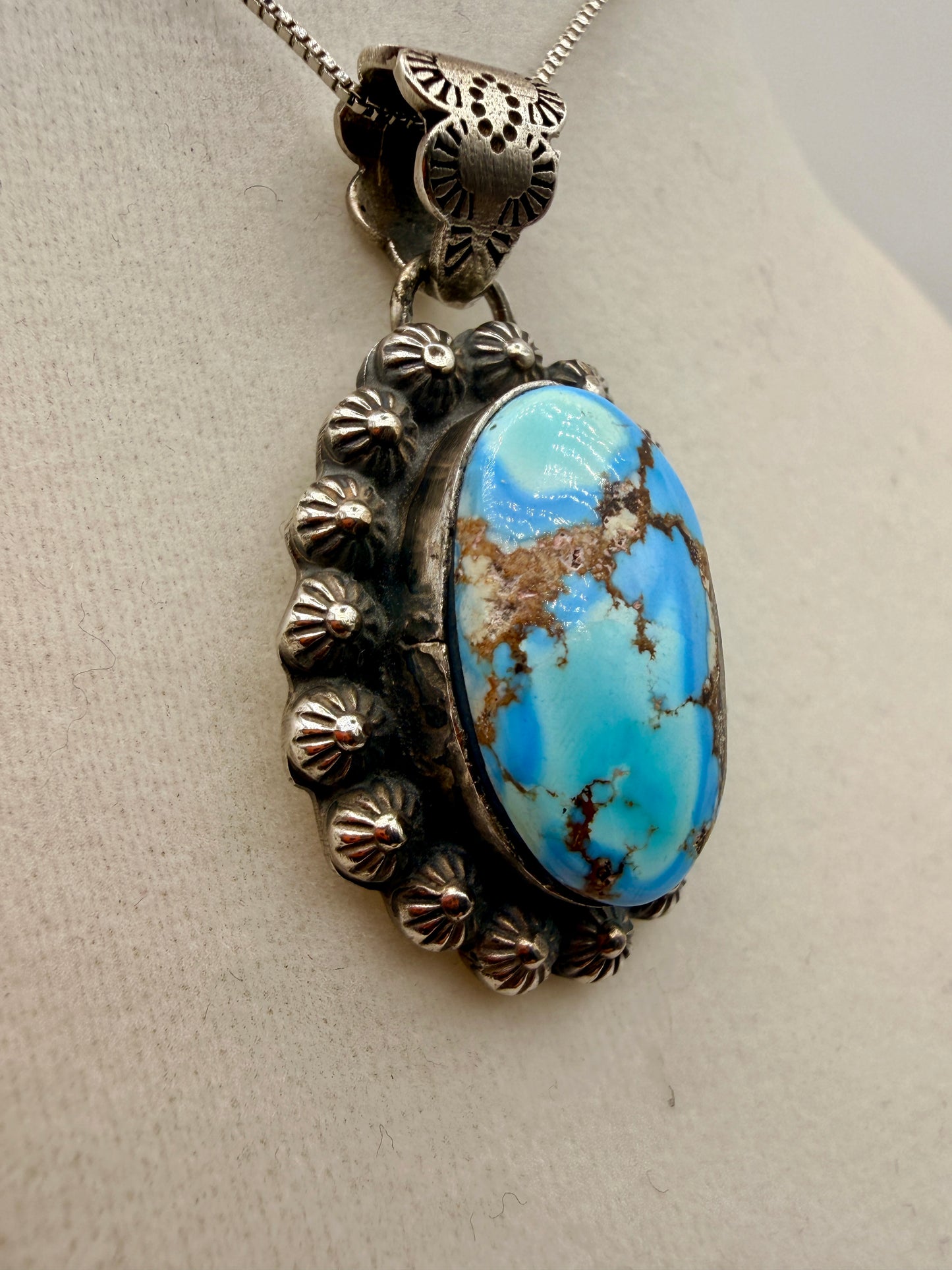 Ned Nez Golden Hills Turquoise Sterling Silver Floral Pendant
