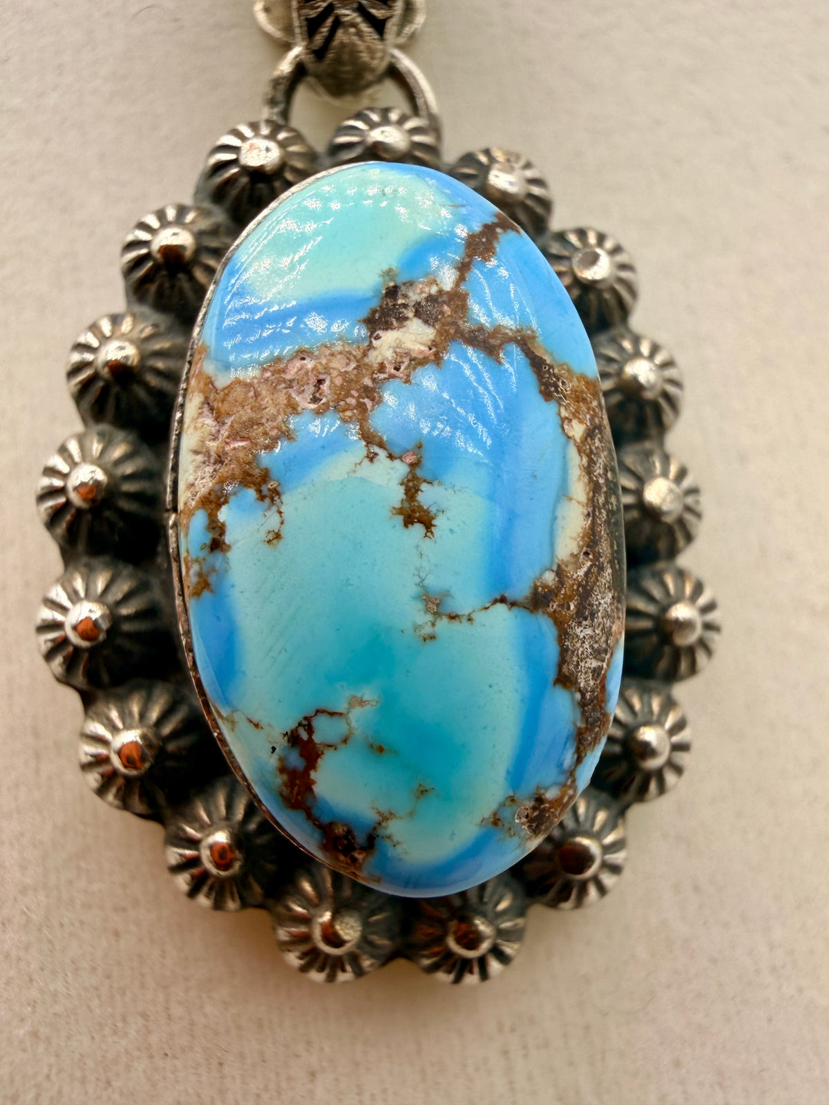Ned Nez Golden Hills Turquoise Sterling Silver Floral Pendant