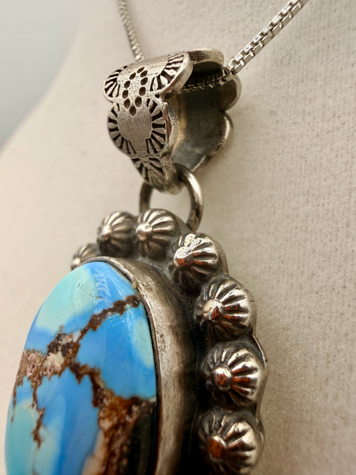 Ned Nez Golden Hills Turquoise Sterling Silver Floral Pendant