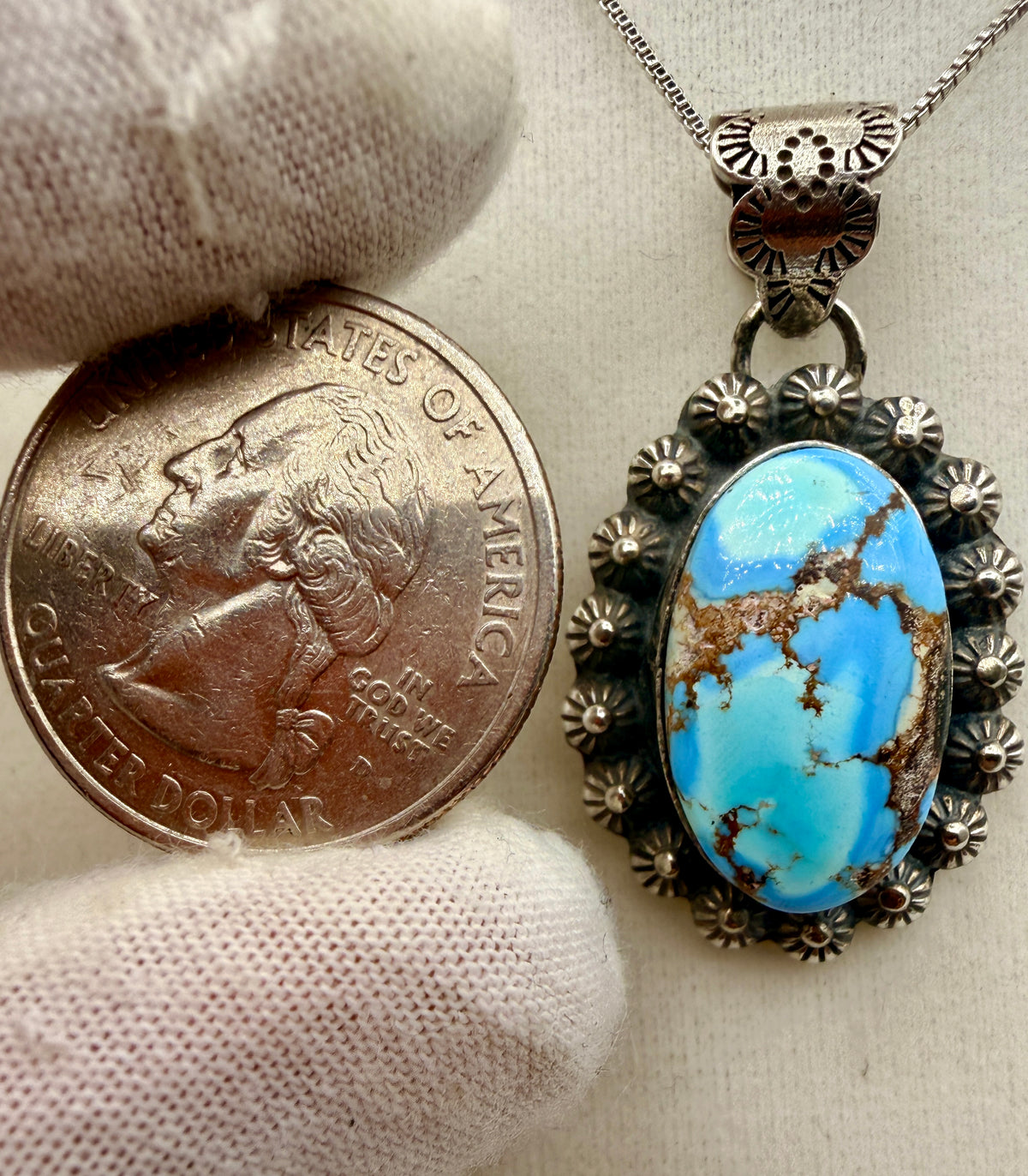 Ned Nez Golden Hills Turquoise Sterling Silver Floral Pendant