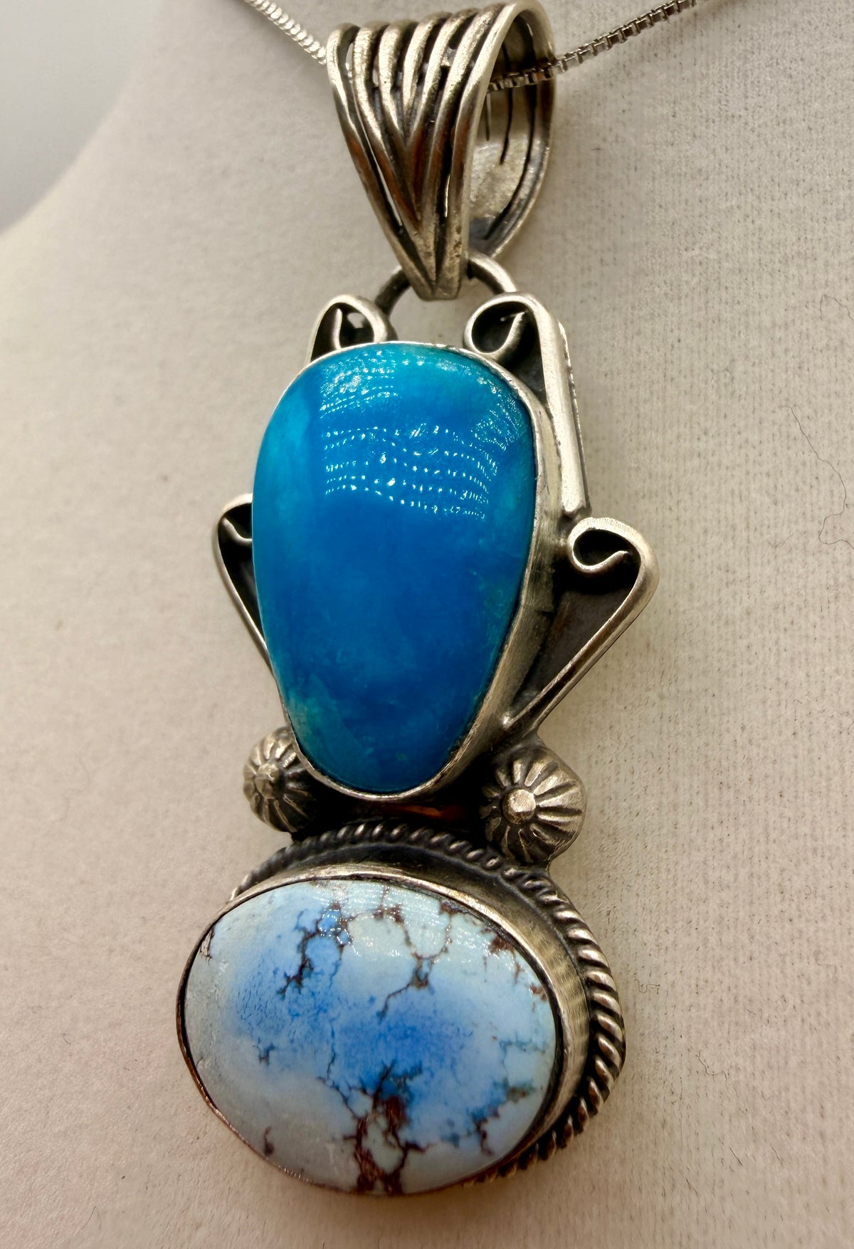 T. Nez Sr. Golden Hills & Turquoise Sterling Silver Pendant