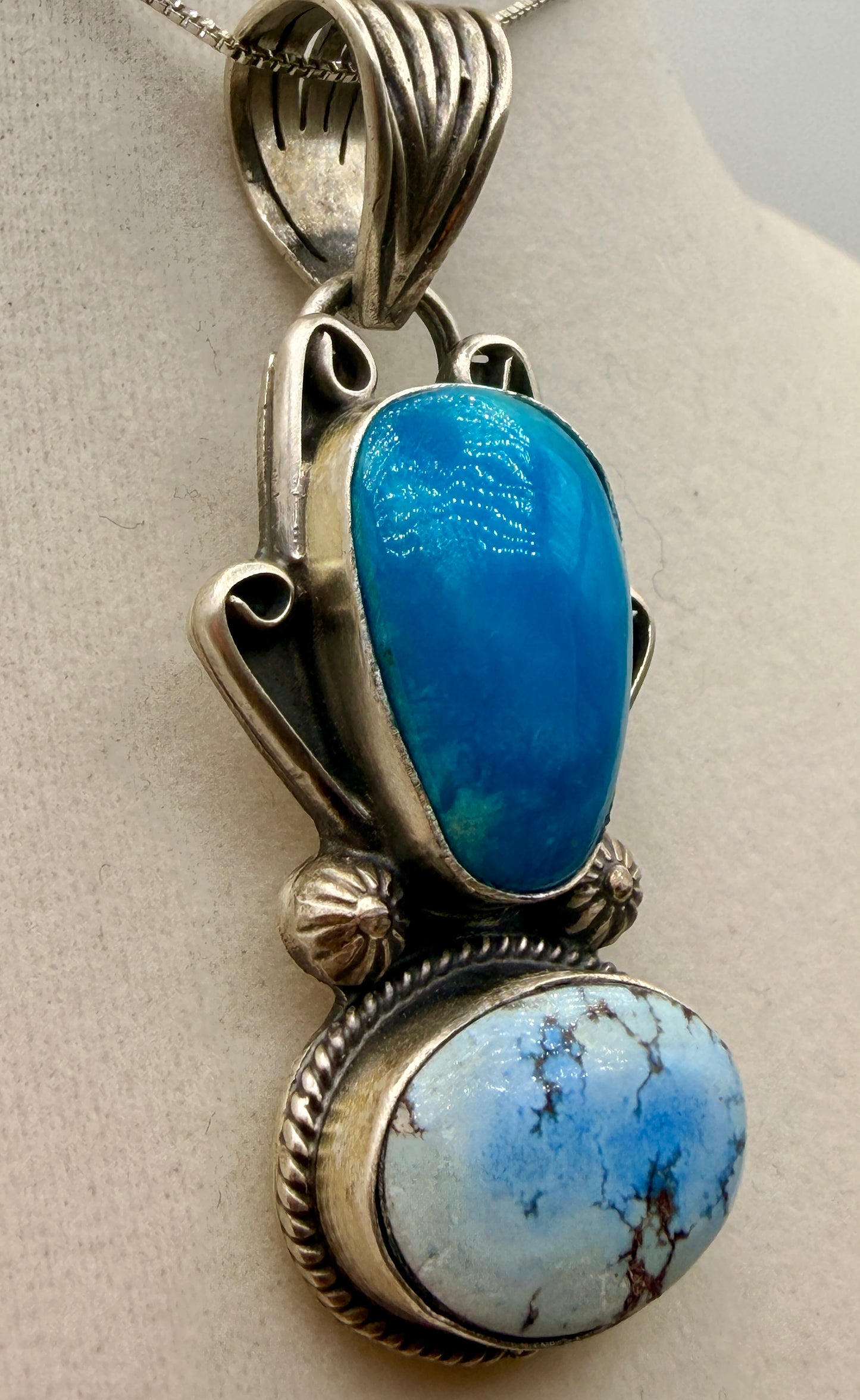 T. Nez Sr. Golden Hills & Turquoise Sterling Silver Pendant