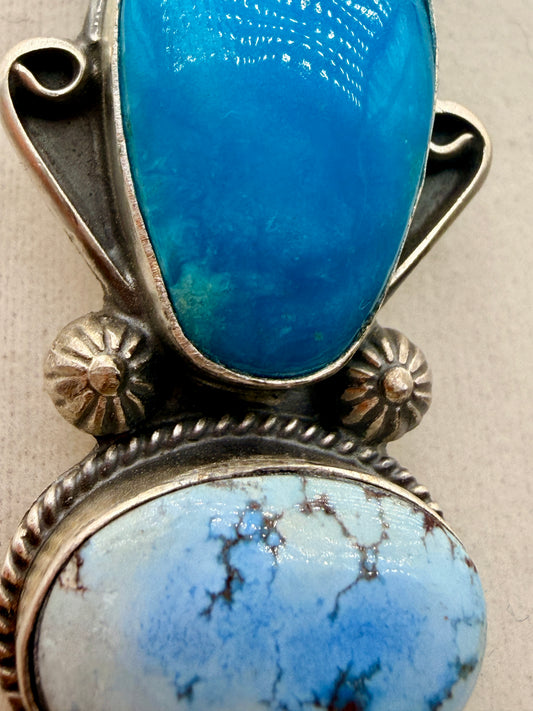 T. Nez Sr. Golden Hills & Turquoise Sterling Silver Pendant
