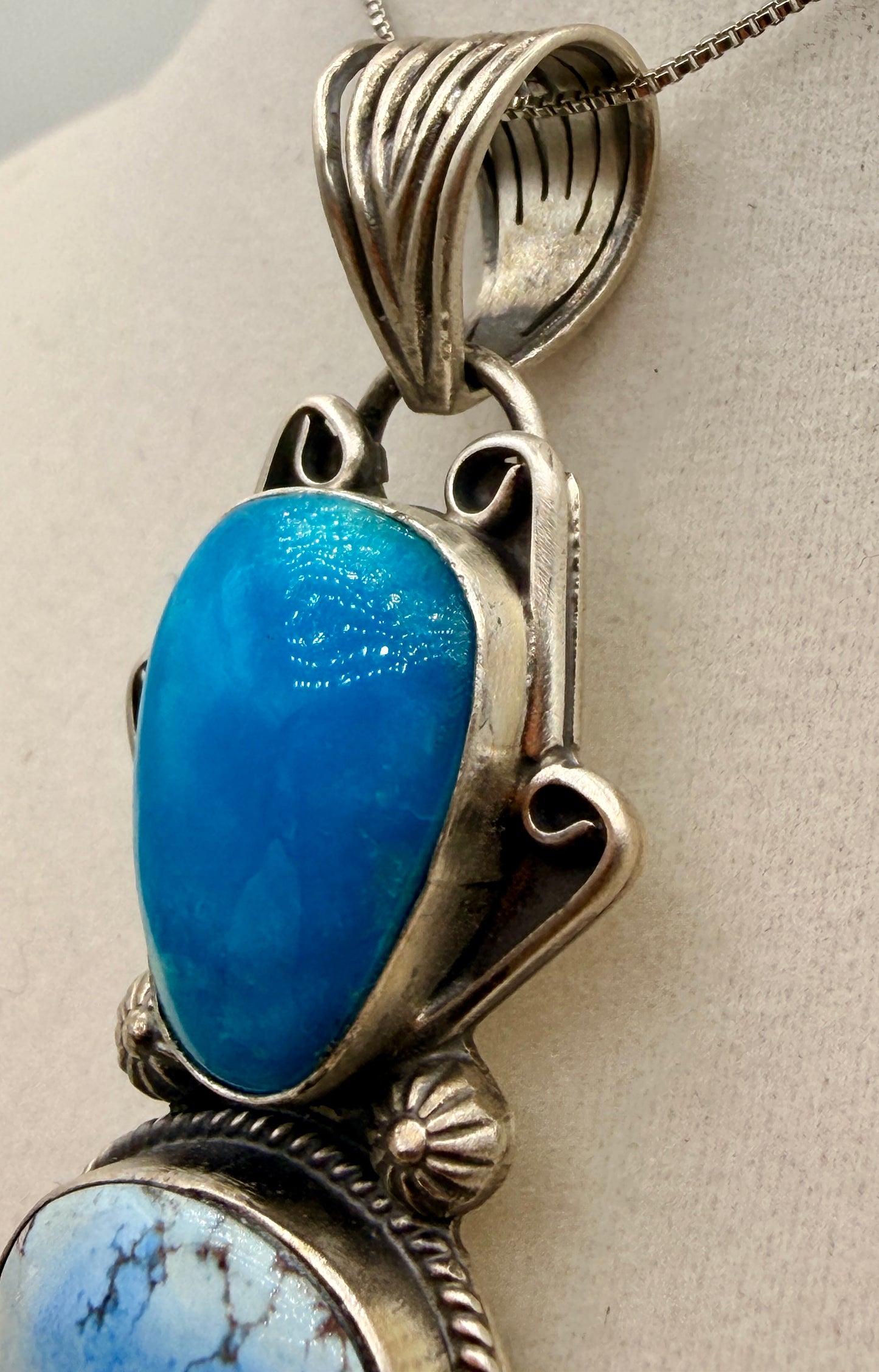 T. Nez Sr. Golden Hills & Turquoise Sterling Silver Pendant