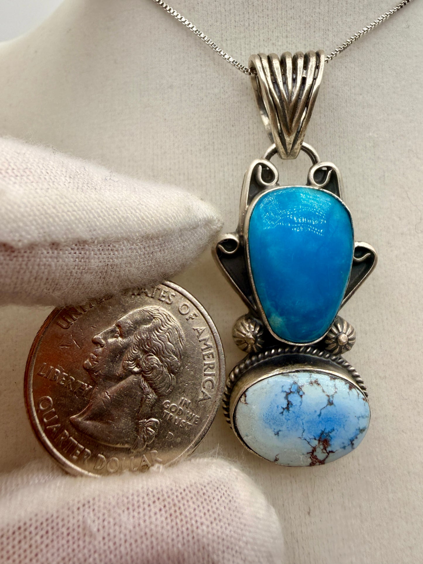 T. Nez Sr. Golden Hills & Turquoise Sterling Silver Pendant