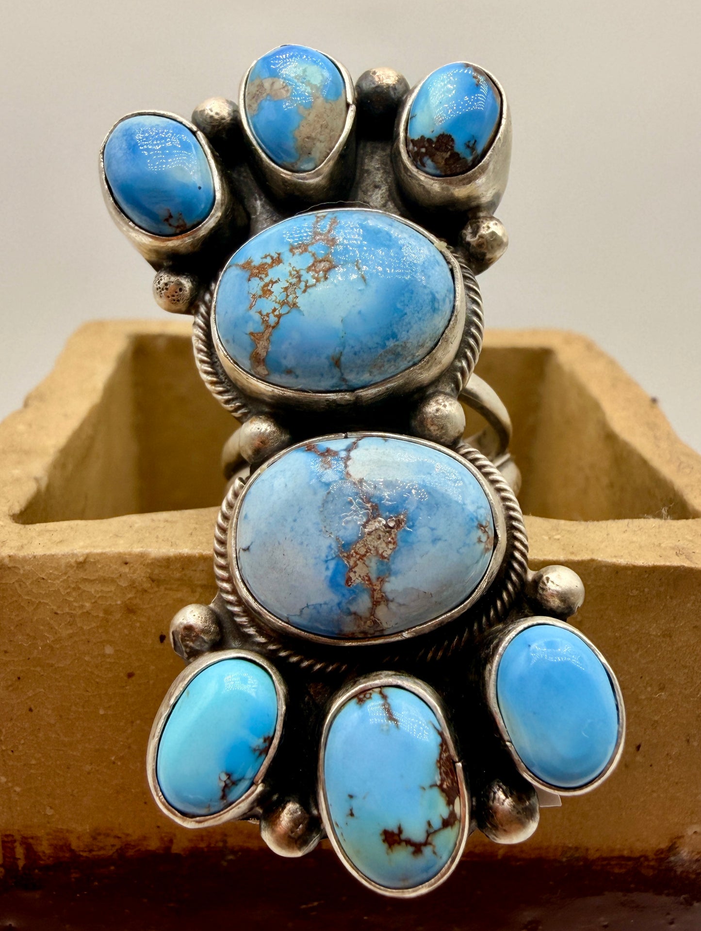 Sheila Tso eight-stone Golden Hills turquoise adjustable sterling silver statement ring