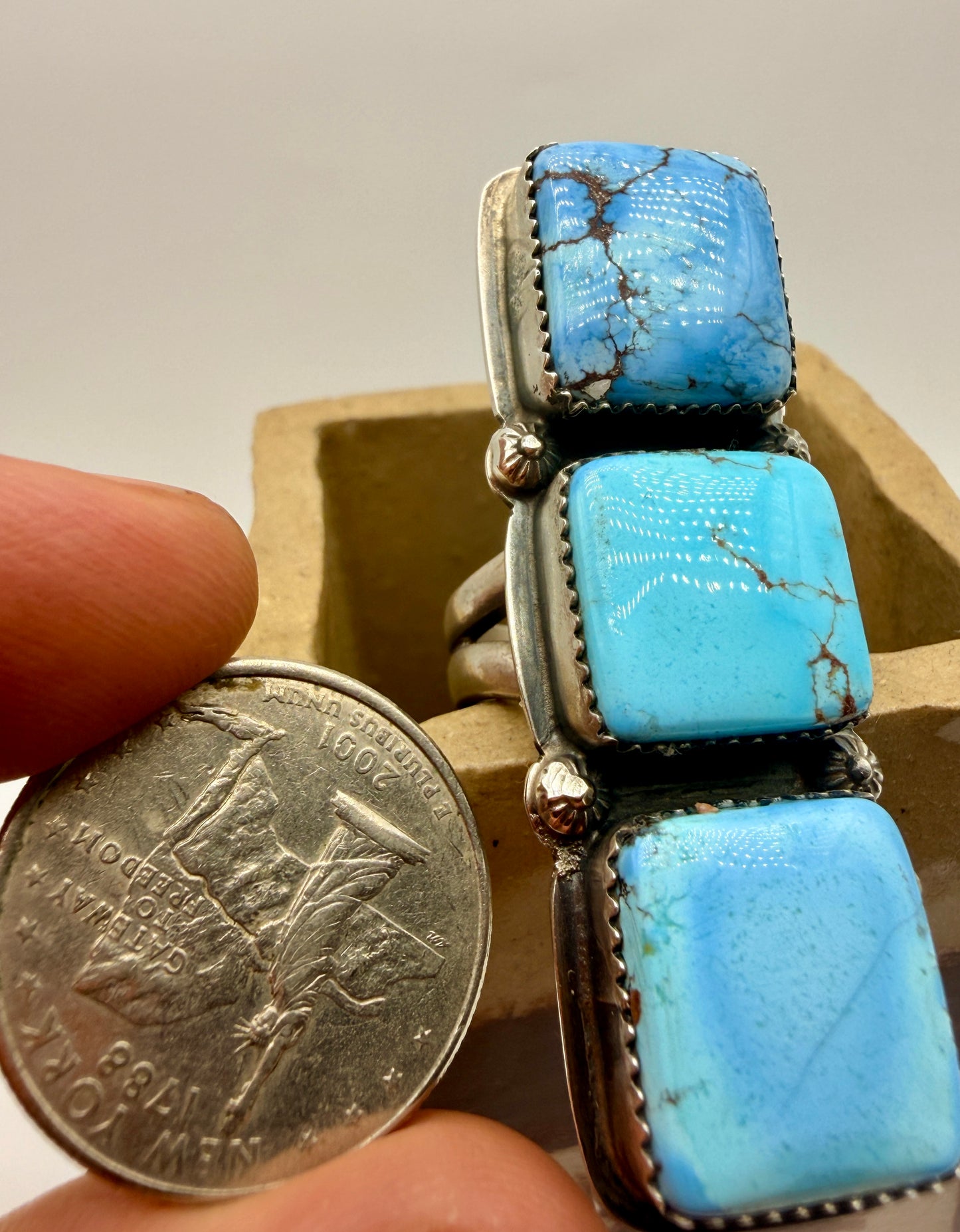 Golden Hills Turquoise Three-Stone Sterling Silver Statement Ring