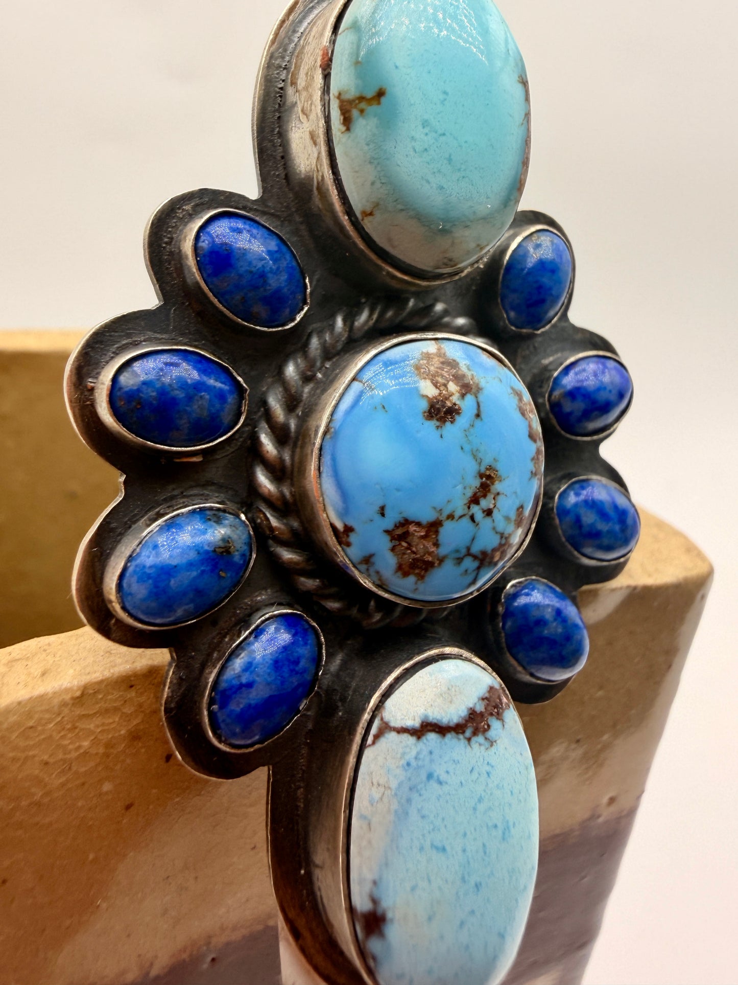 Golden Hills Turquoise & Lapis Lazuli Sterling Silver Statement Ring – Size 8.5