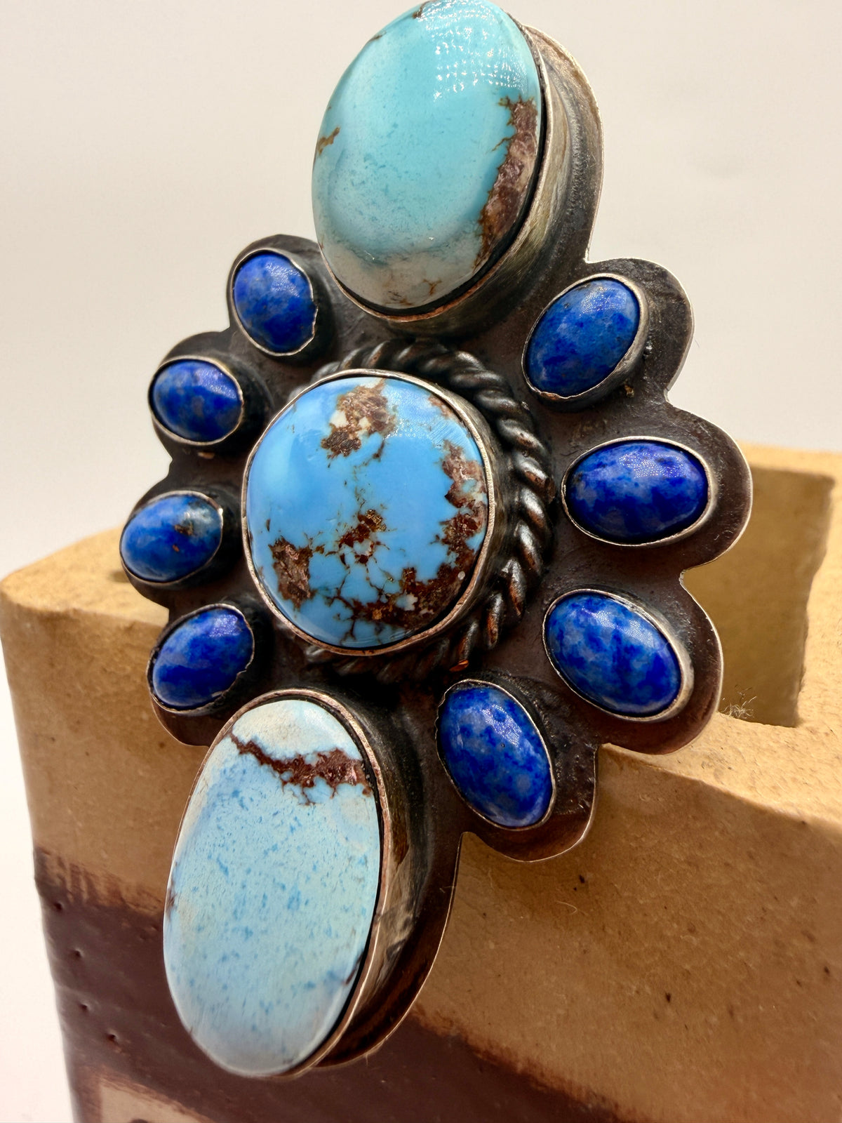 Golden Hills Turquoise & Lapis Lazuli Sterling Silver Statement Ring – Size 8.5