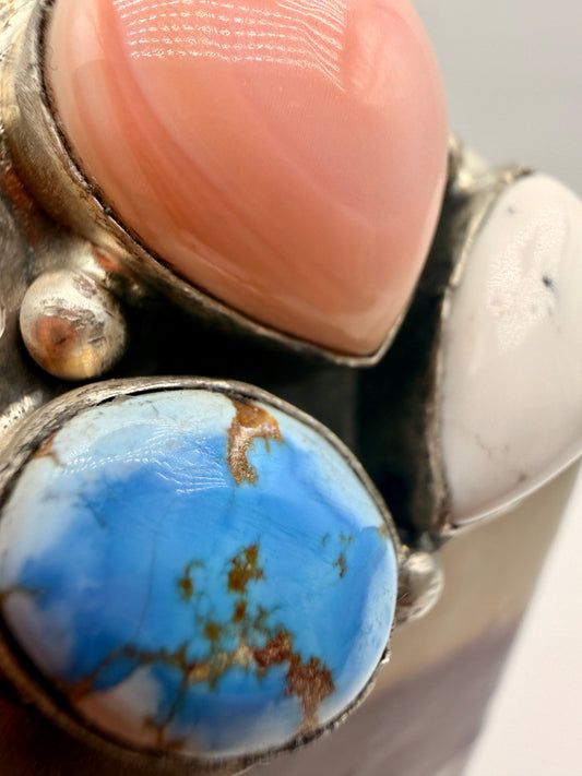 Lyle Piaso Golden Hills Turquoise, Conch Shell & White Buffalo Sterling Silver Ring