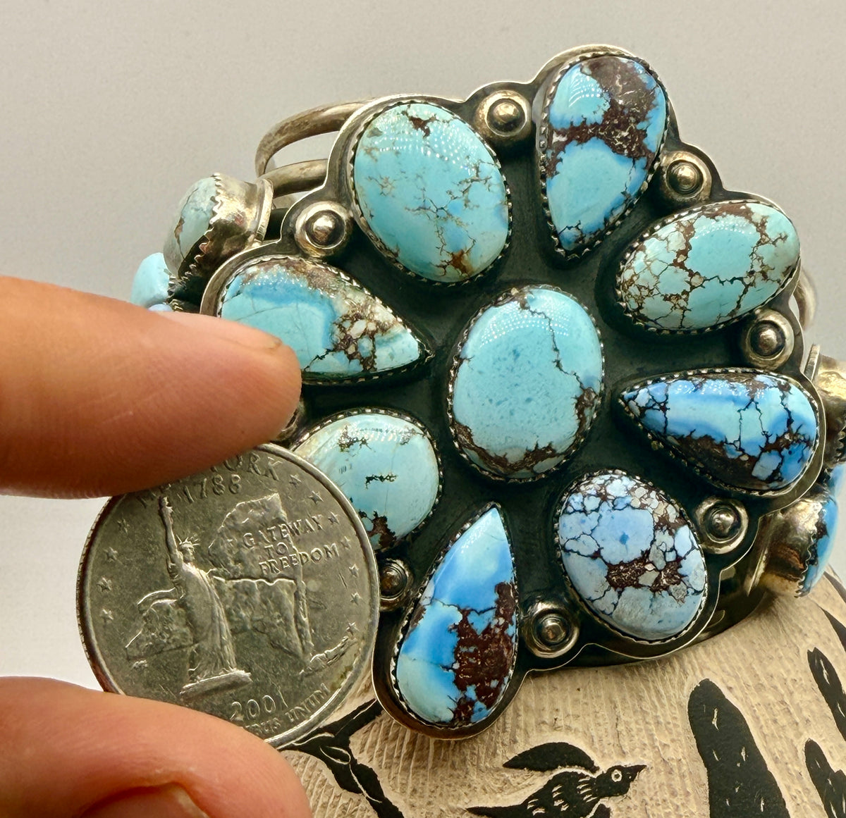 Gabriel “Gabby” Jurado Golden Hills Turquoise Sterling Silver Cluster Cuff