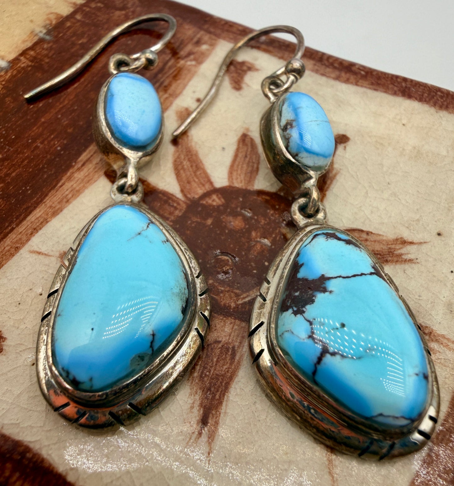 Ed Lohman Golden Hills turquoise sterling silver dangle earrings
