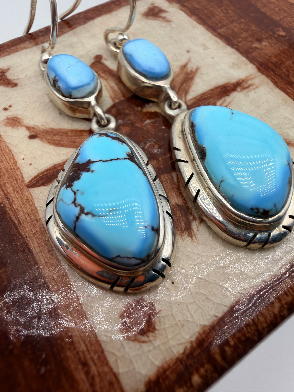 Two-stone Golden Hills turquoise earrings with sterling silver French ear wires