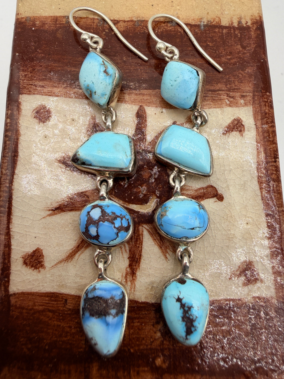 Ed Lehman Golden Hills Turquoise Sterling Silver Dangle Earrings – 2"