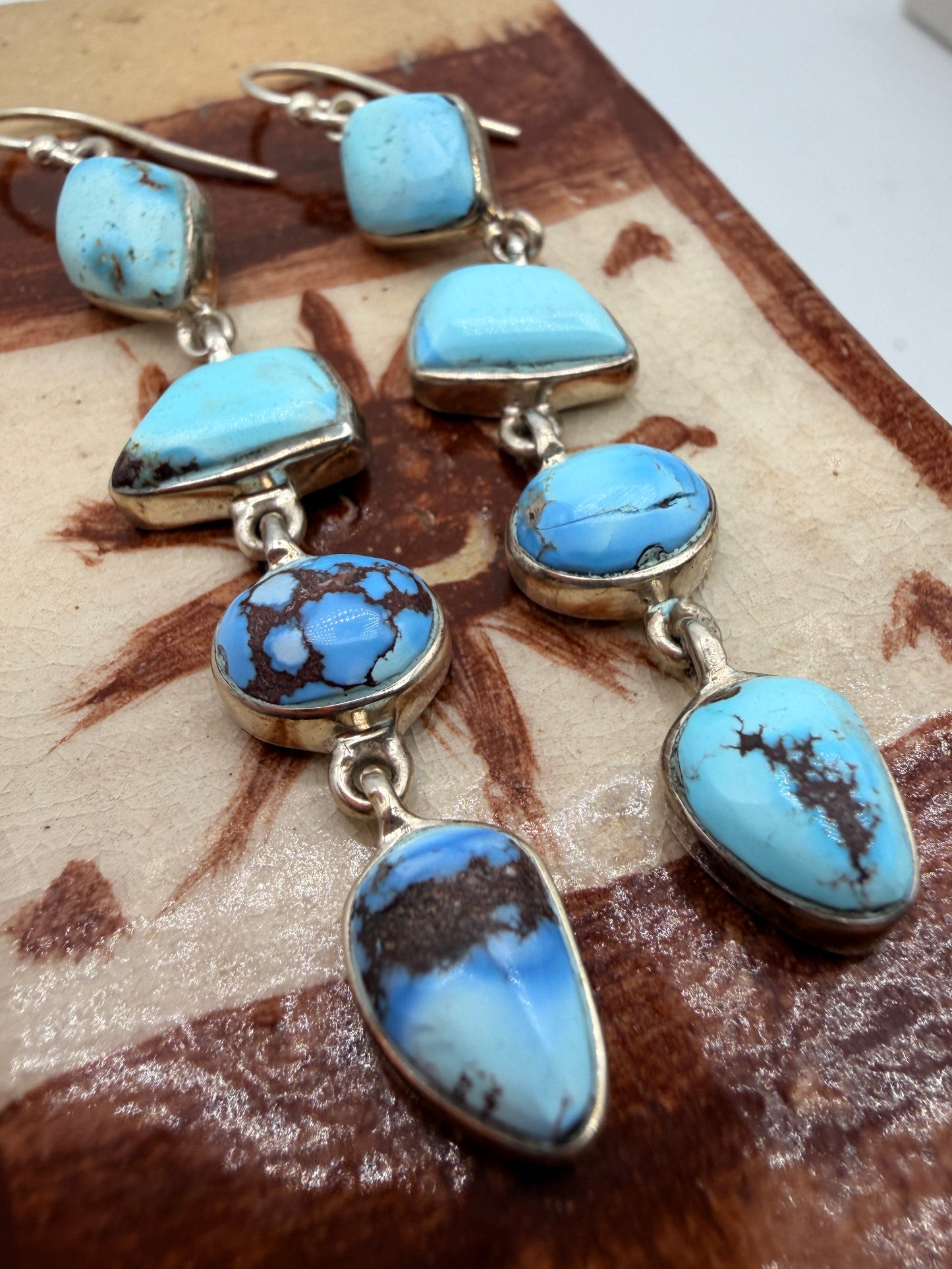 Ed Lehman Golden Hills turquoise four-stone sterling silver dangle earrings